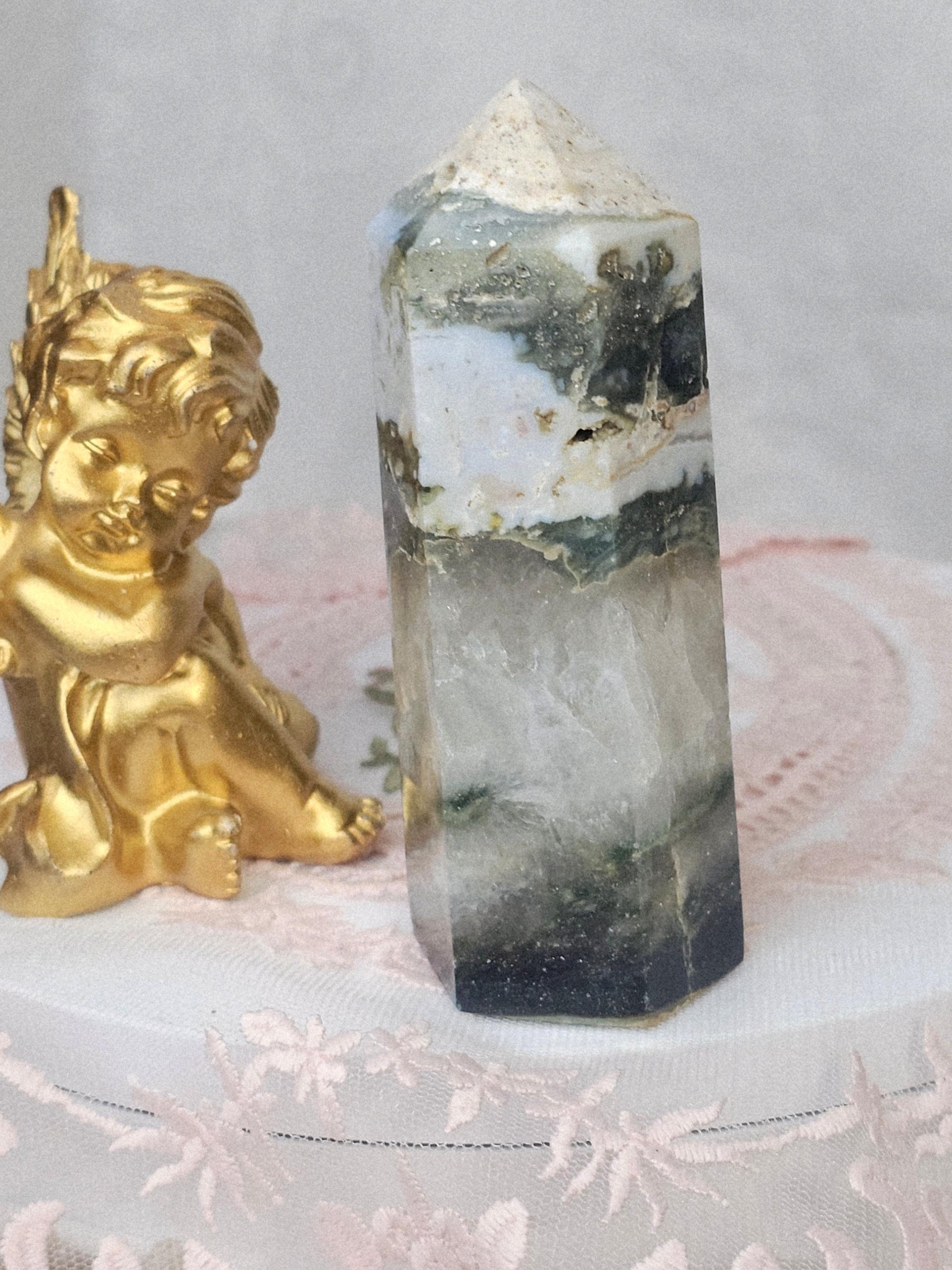 Colorful Druzy Ocean Jasper Tower with Quartz Rainbows