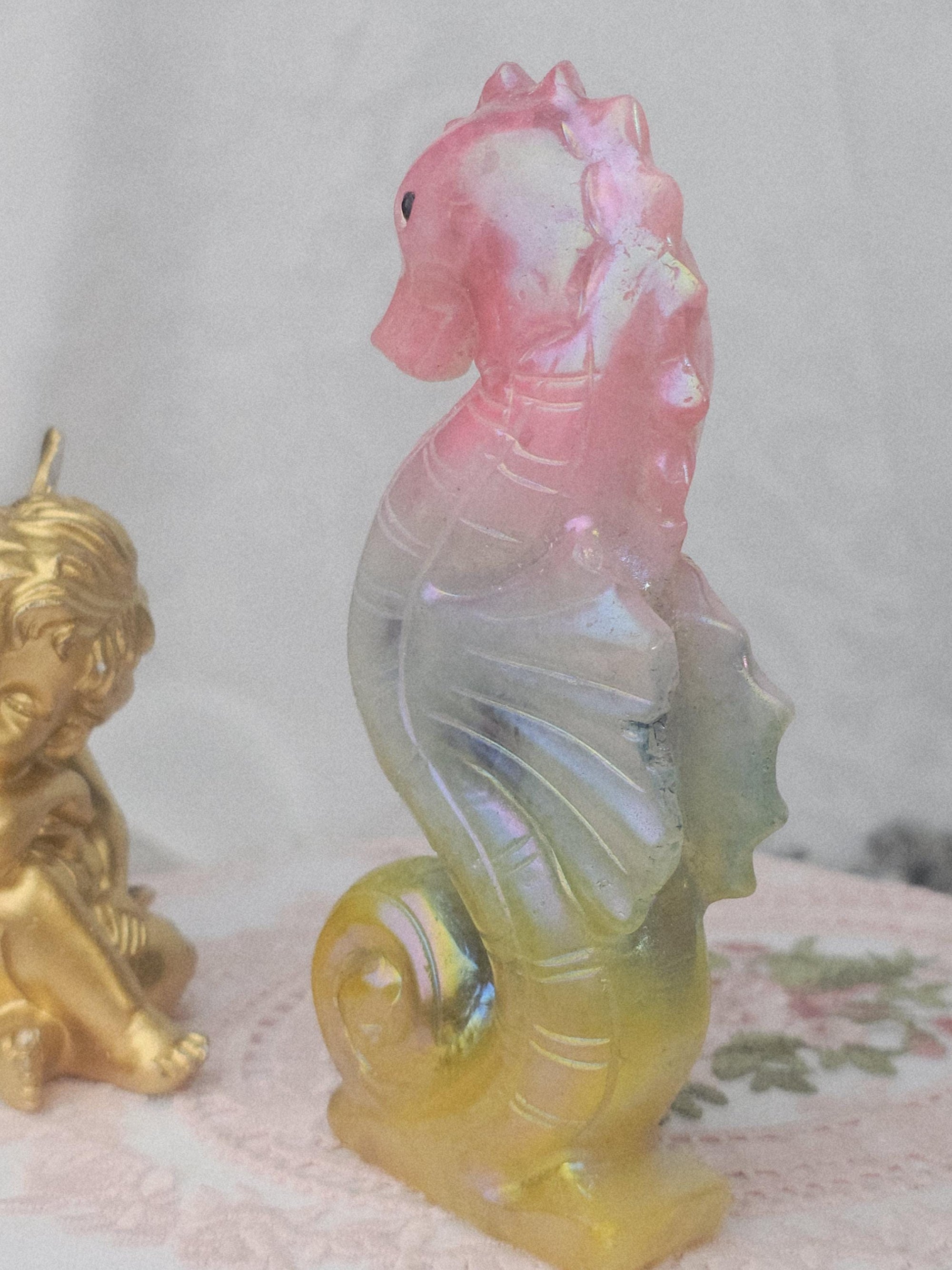 Lg Aura Clear Quartz Seahorse, Home Decor, Aura Clear Quartz Crystal, Crystals