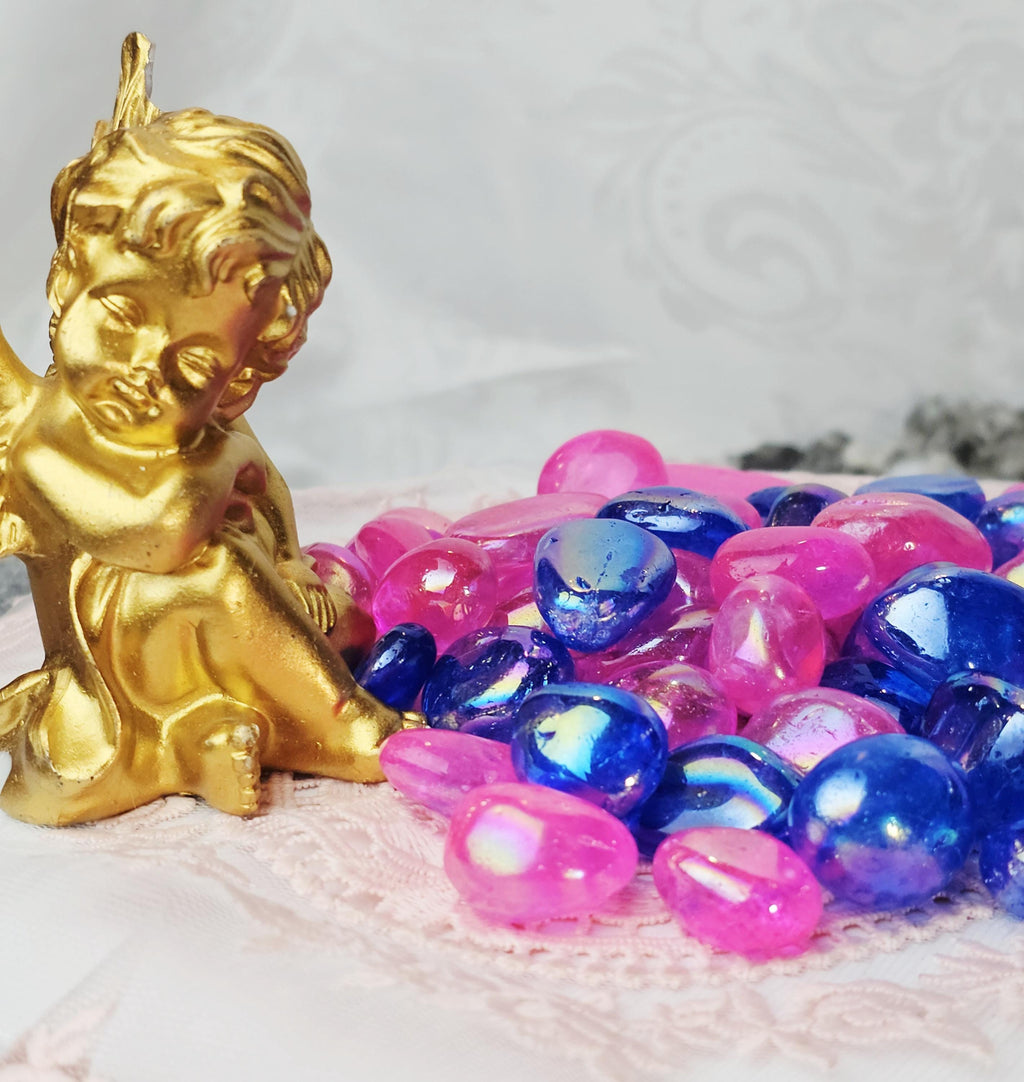 5 Large Angel Aura Tumble Stones Clear  Quartz (~1.0") Gift Bags-Angel Aura Clear Quartz, Healing Crystals and Stones-Heart Chakra, Crystal