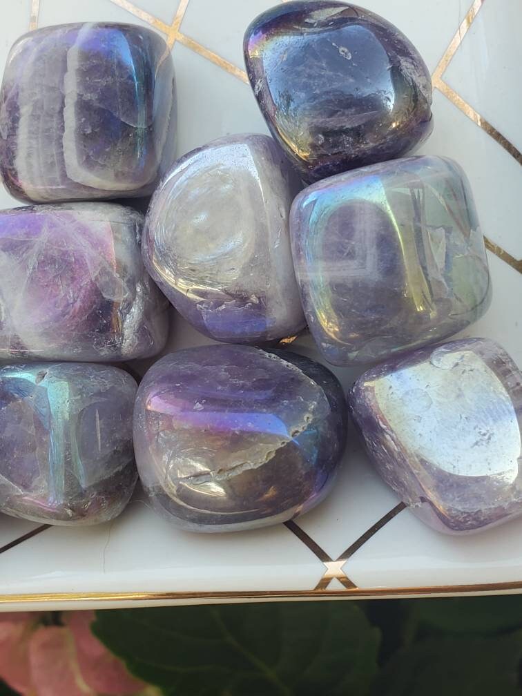 Angel Aura Amethyst Tumbled Stone – Reiki Infused Healing Crystal