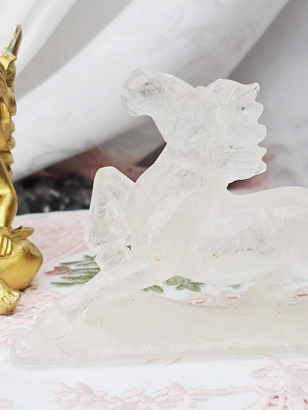 Clear Quartz Horse with Golden Healer
