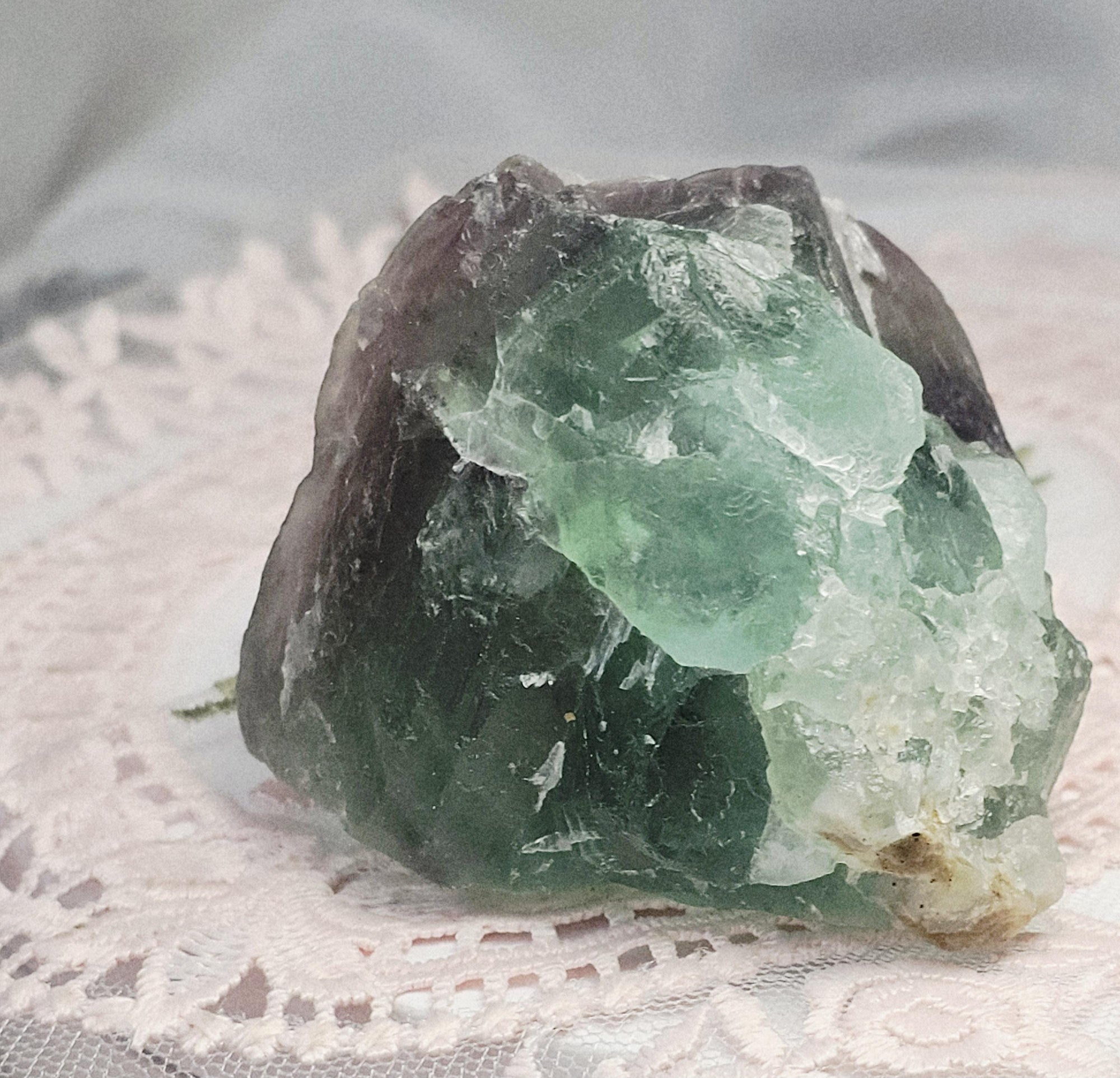 Fujian Fluorite Specimen, Green and Purple Crystal with Calcite