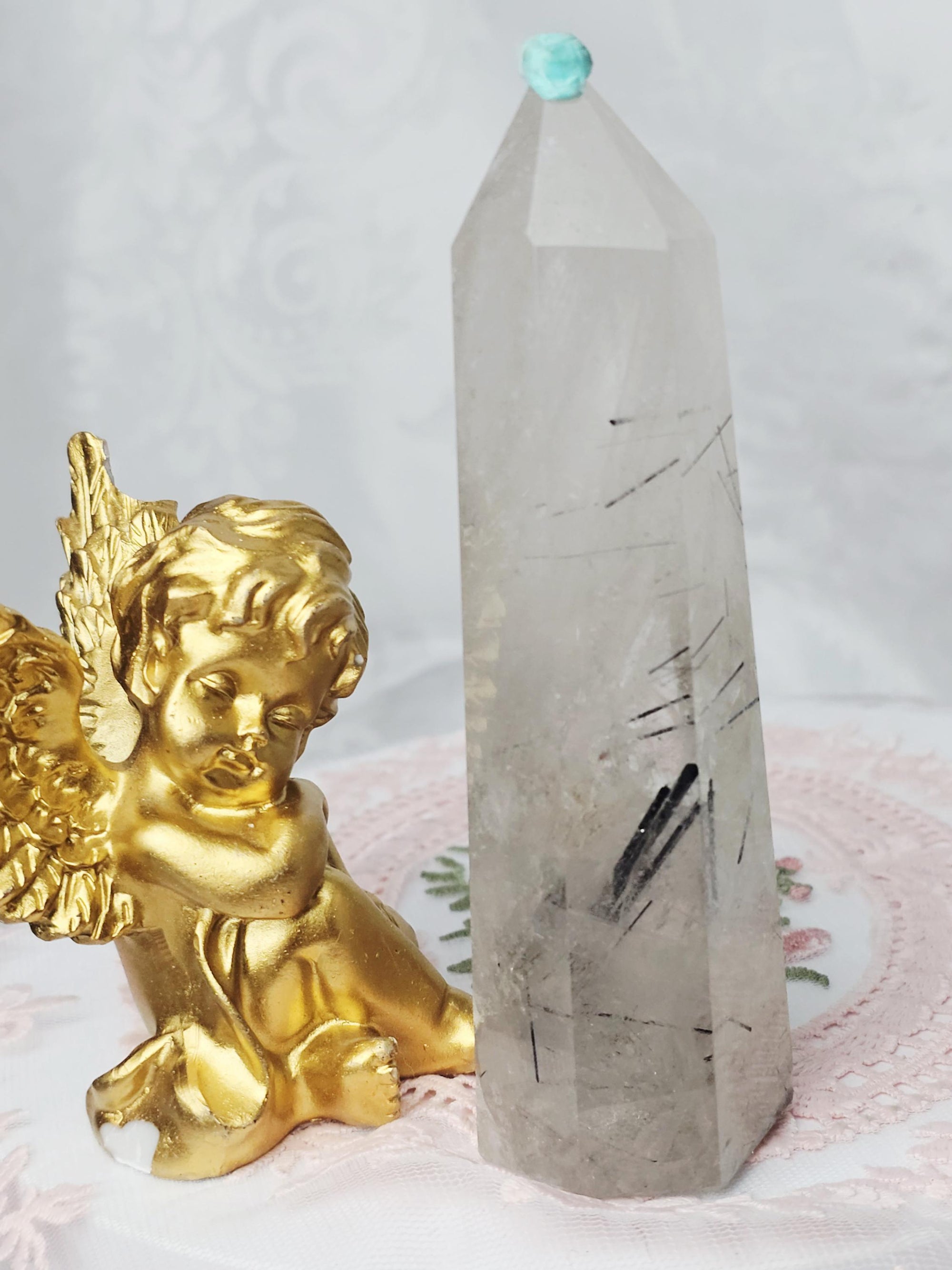 Rutilated Quartz Tower , Black Tourmaline Tower, Crystal
