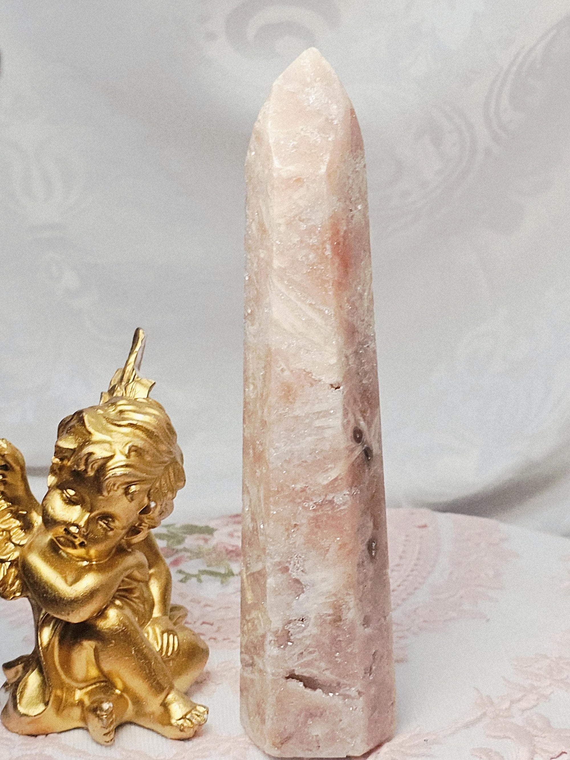 Pink Amethyst Tower with Druzy Tower, Crystal Tower ,Gift