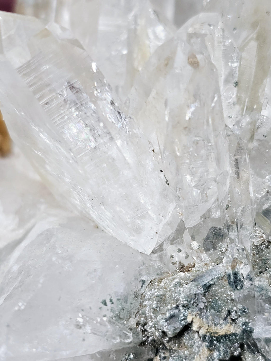 RARE LG  Lemurian Quartz Cluster in Fuschite, Columbia, Crystal Cluster