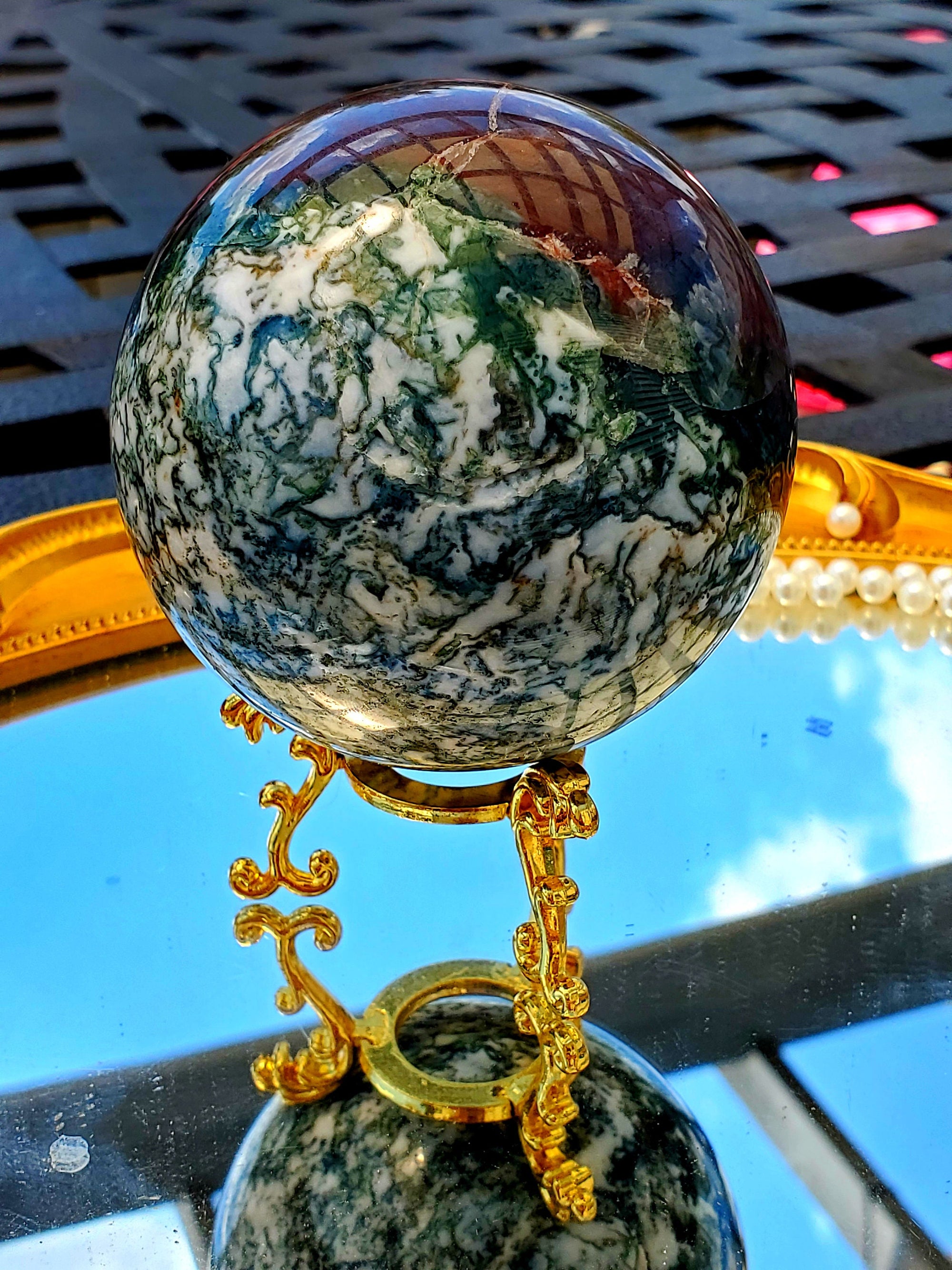 Moss Agate Crystal Sphere, Moss Agate Crystal Ball, crystals, Healing crystals