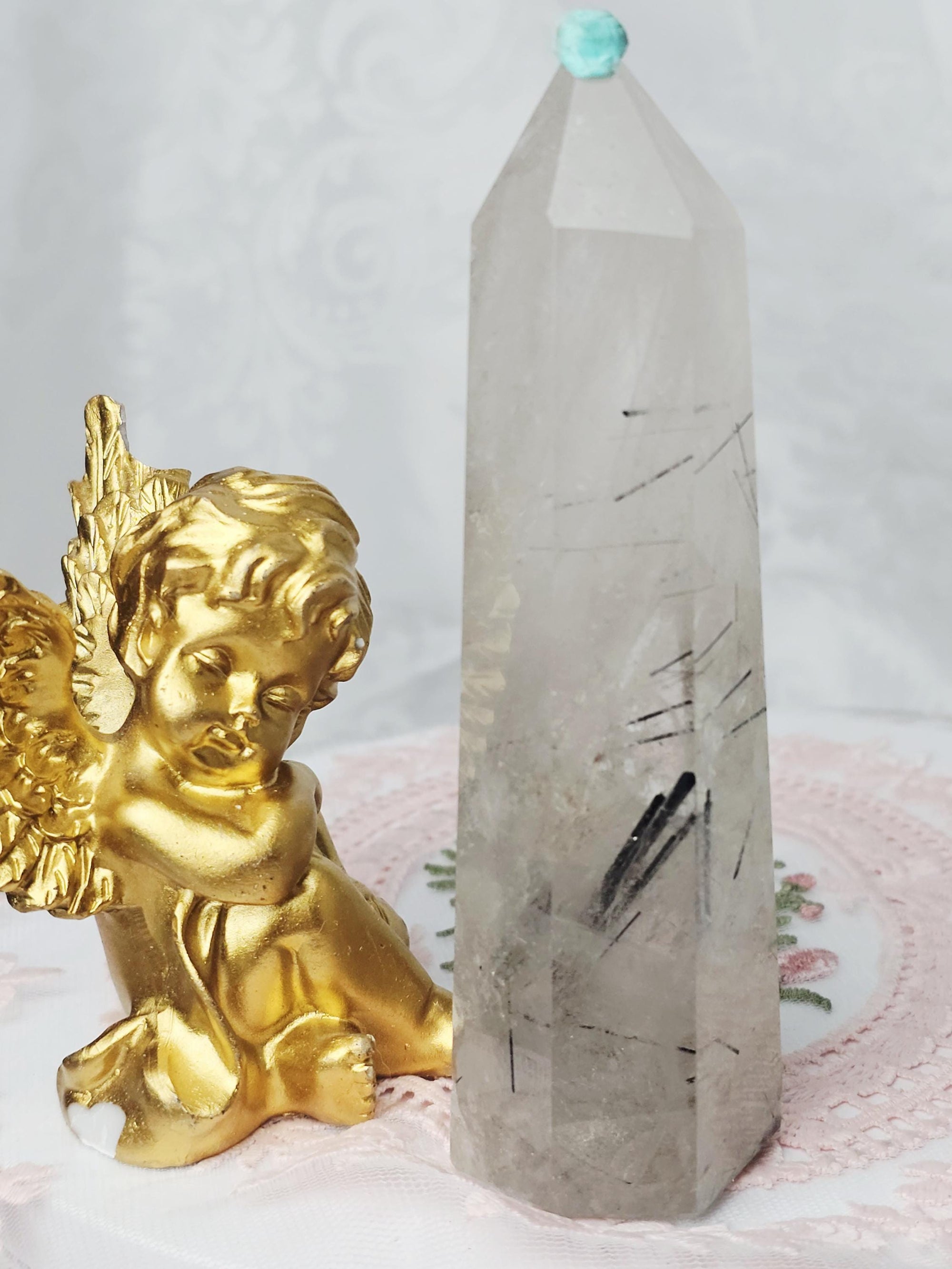 Rutilated Quartz Tower , Black Tourmaline Tower, Crystal