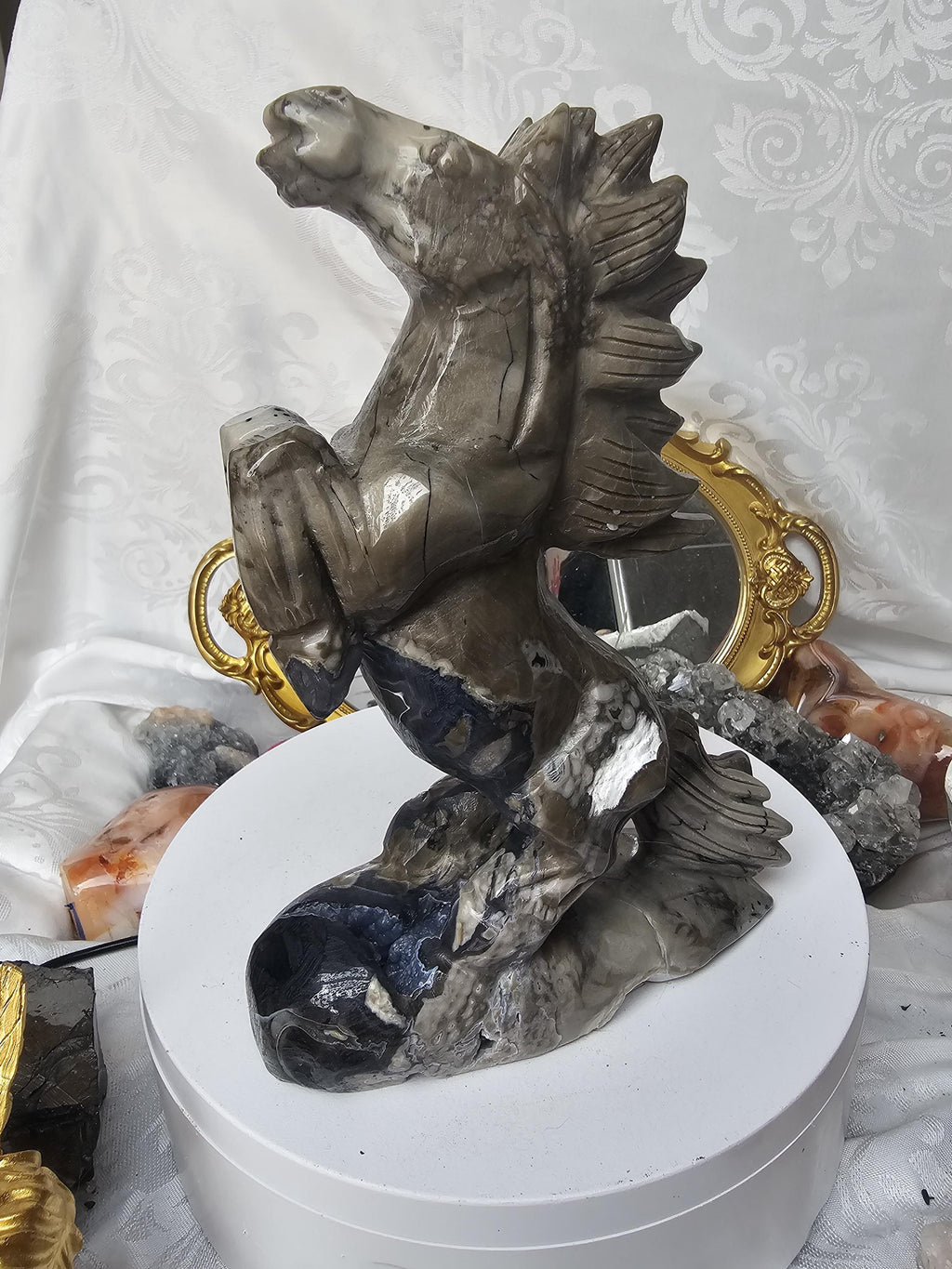 Volcano Agate Carved Horse, Handmade, Crystal