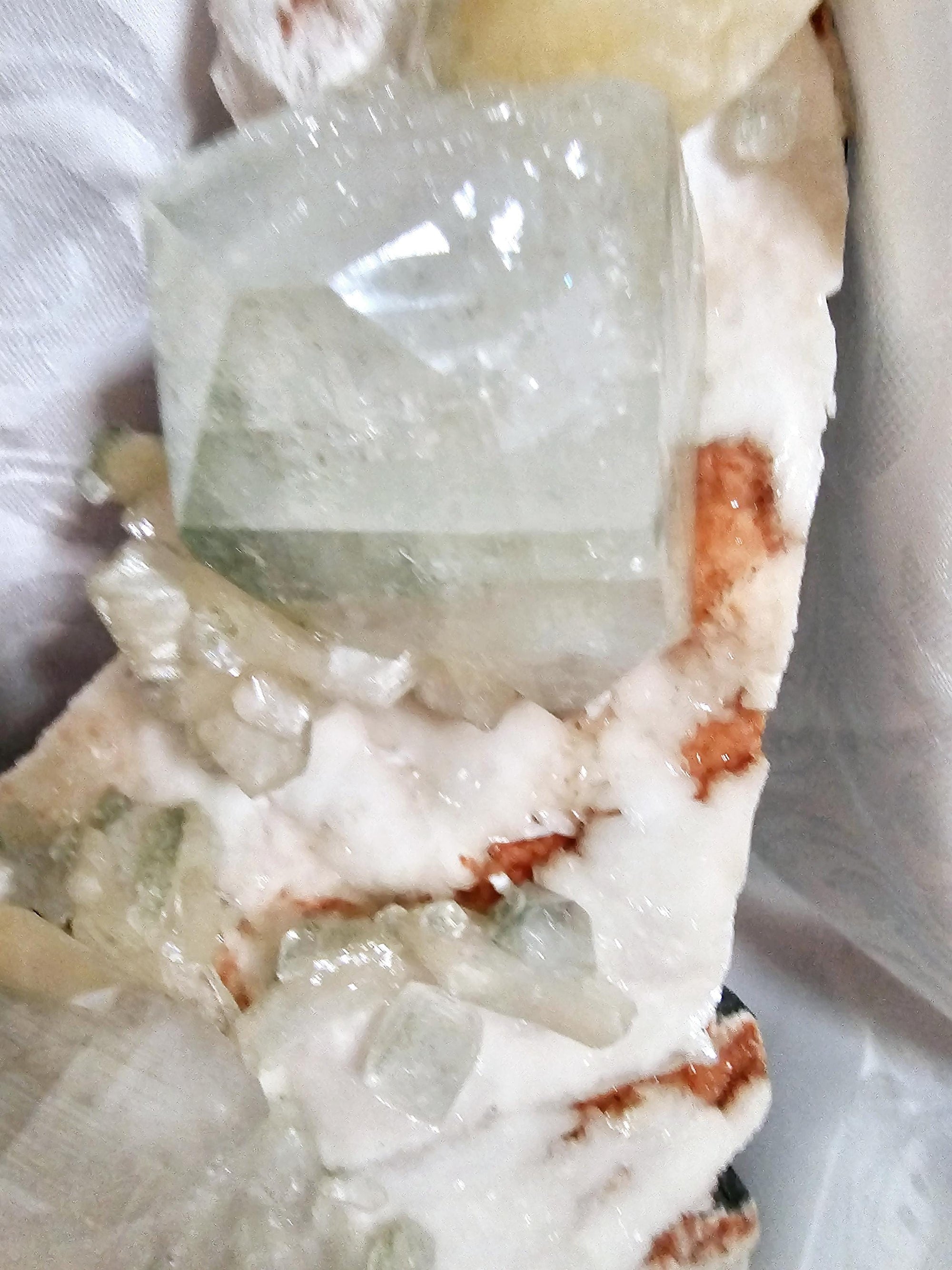 RARE LG 6lb Green  Apophyllite  with Red and White Chalcedony from India , Apophyllite, Crystal, Crystals