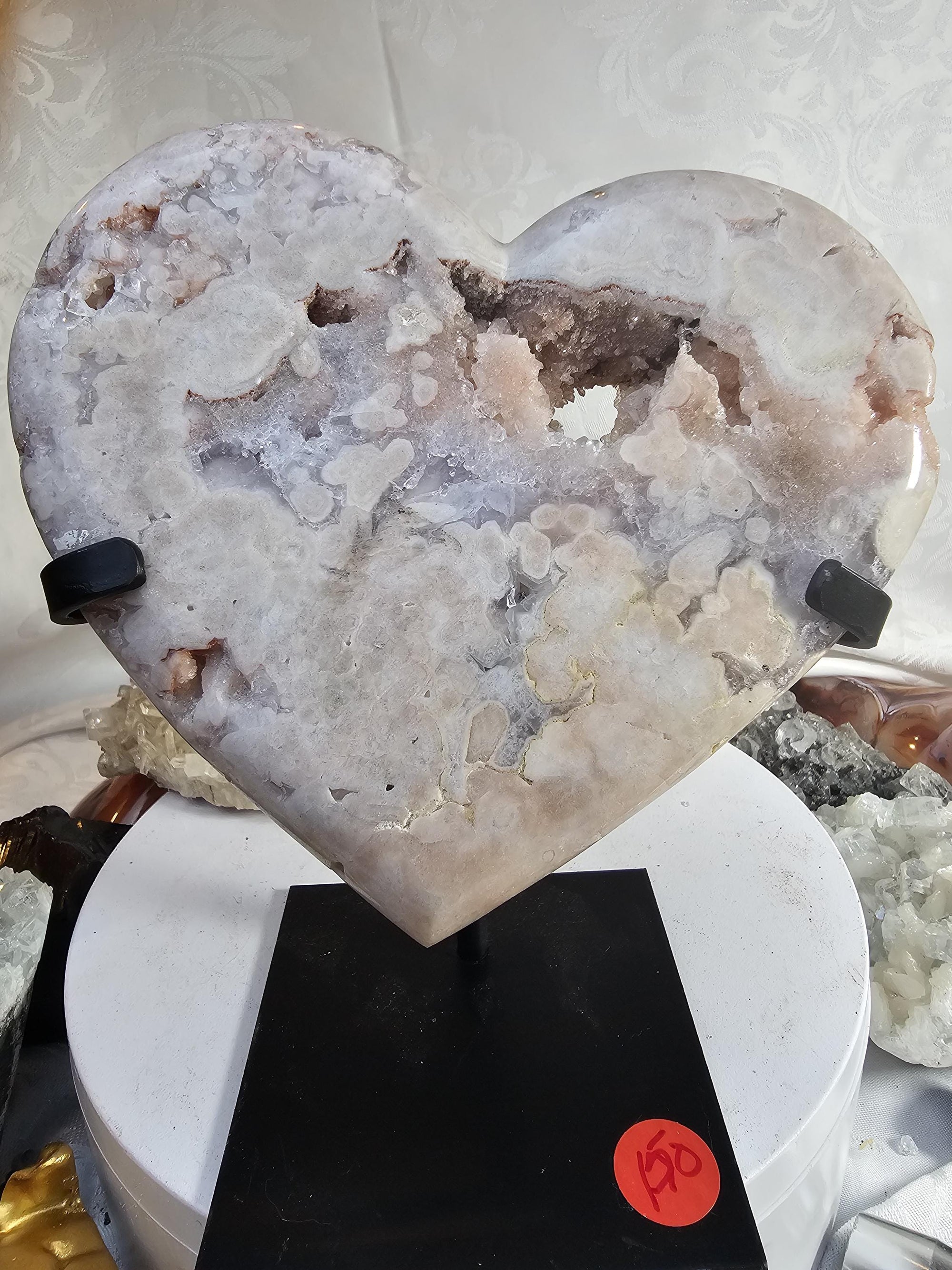 Pink Amethyst Druzy Heart, Rose Gold Stand, Brazilian Crystal Gift