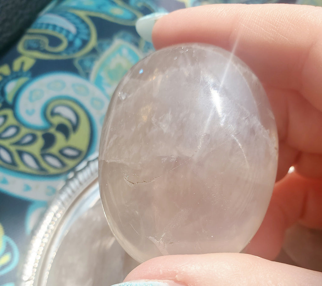 Blue Rose Quartz with Rainbows Crystal Palm Stone, Blue Rose Quartz Crystals, Crystal, Gifts