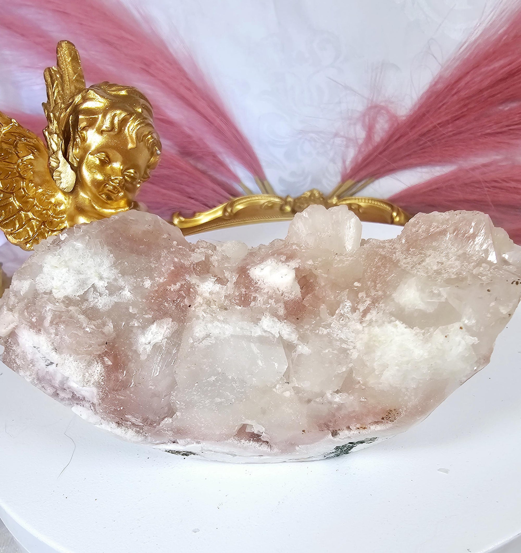 Rare Pink Cotton Candy Sugar Apophyllite Crystal Cluster, India