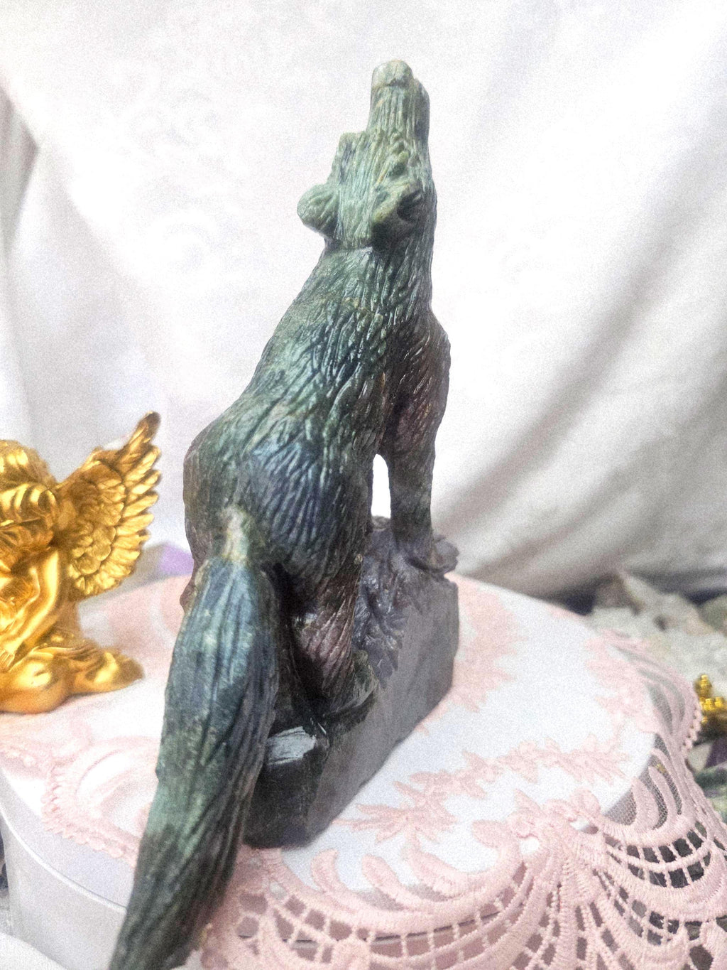 Colorful Druzy Ocean Jasper Wolf, Statement Piece, Wolf