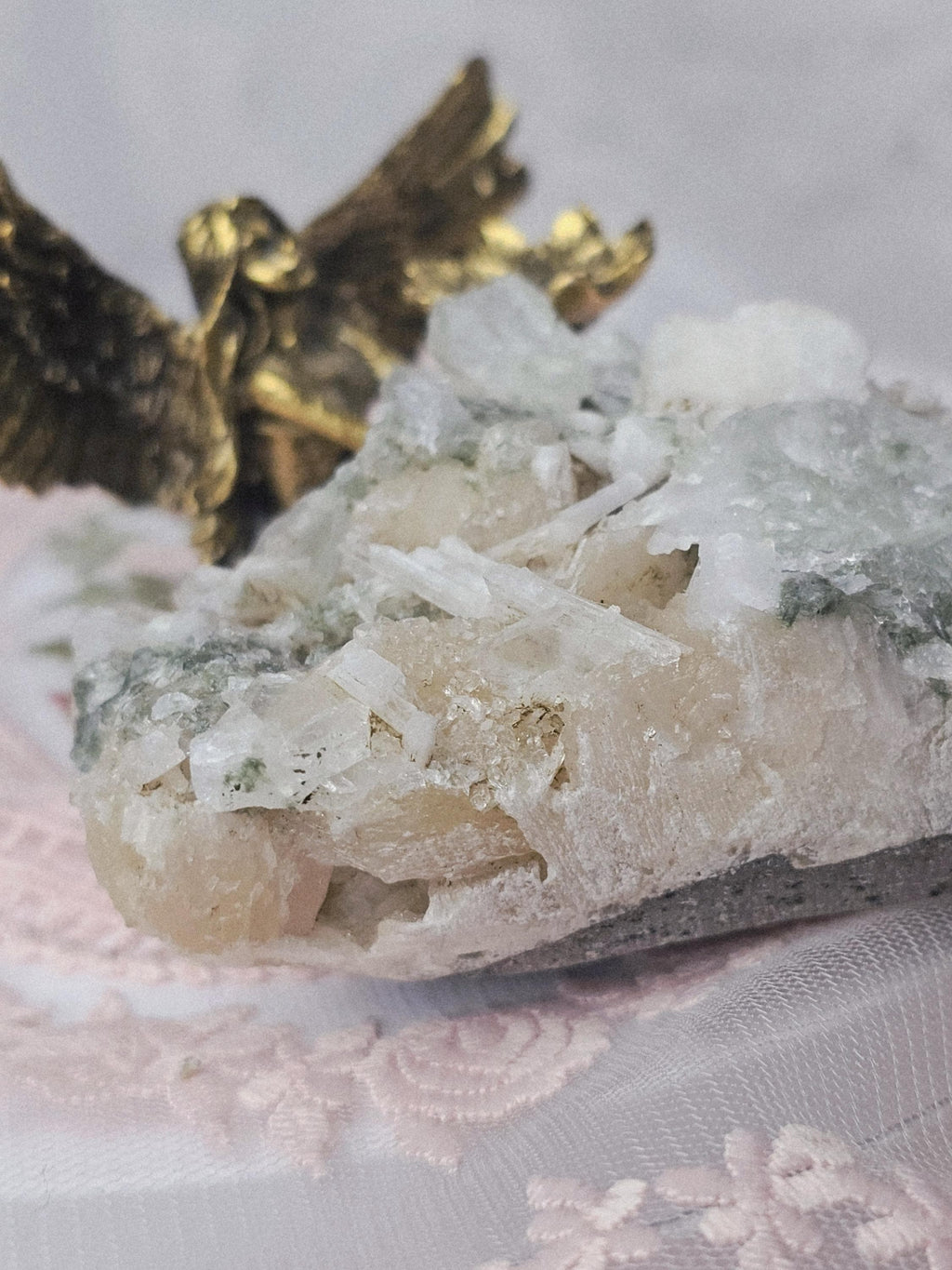 Rare Candy Apple Green Apophyllite with Scolecite and Stillbite