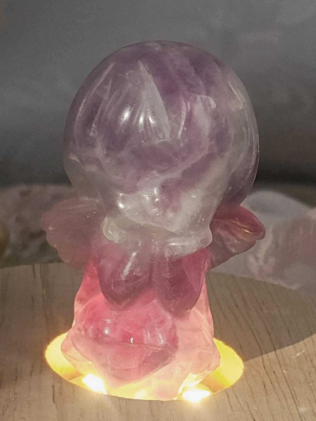 Fluorite Angel Sculpture, Handmade Crystal Figurine