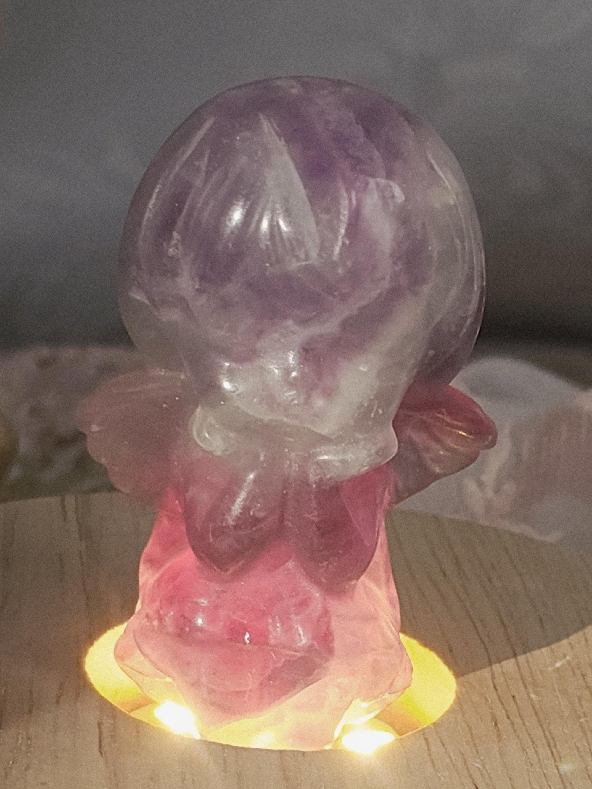 Fluorite Angel Sculpture, Handmade Crystal Figurine