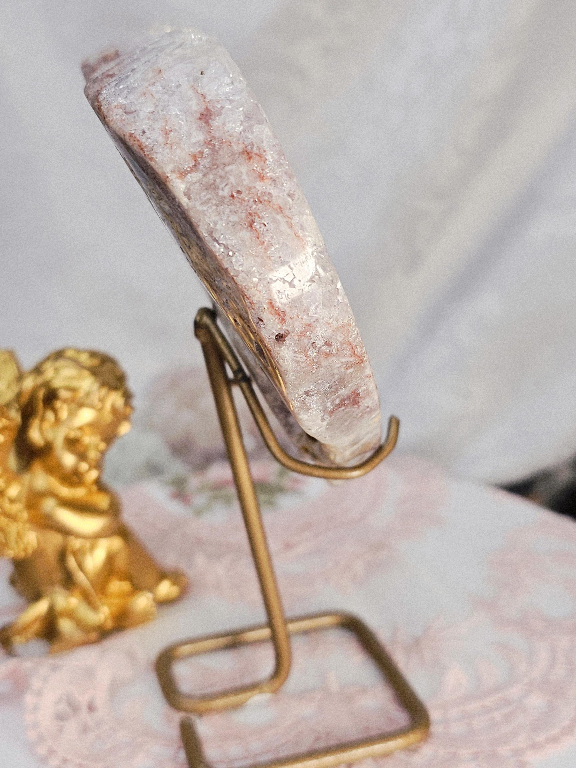 Pink Amethyst Druzy Heart on Rose Gold Stand