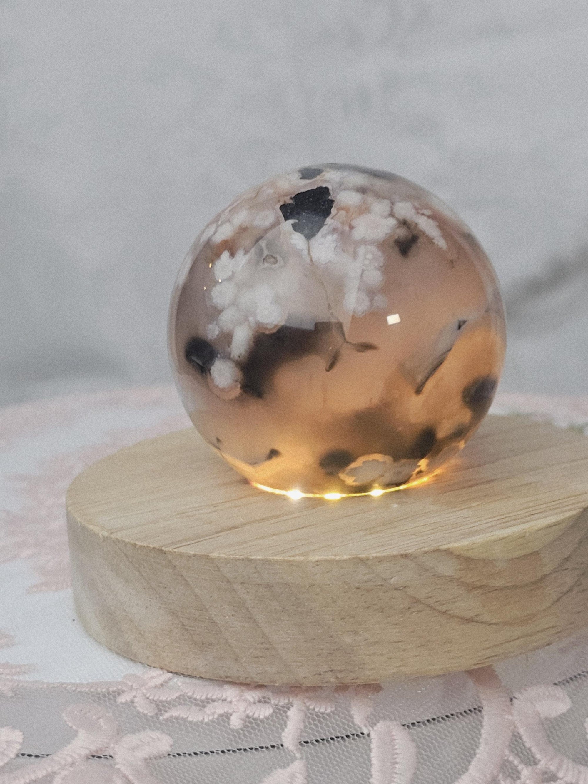 Black Flower Agate Sphere, Crystal Ball Crystals, Gift