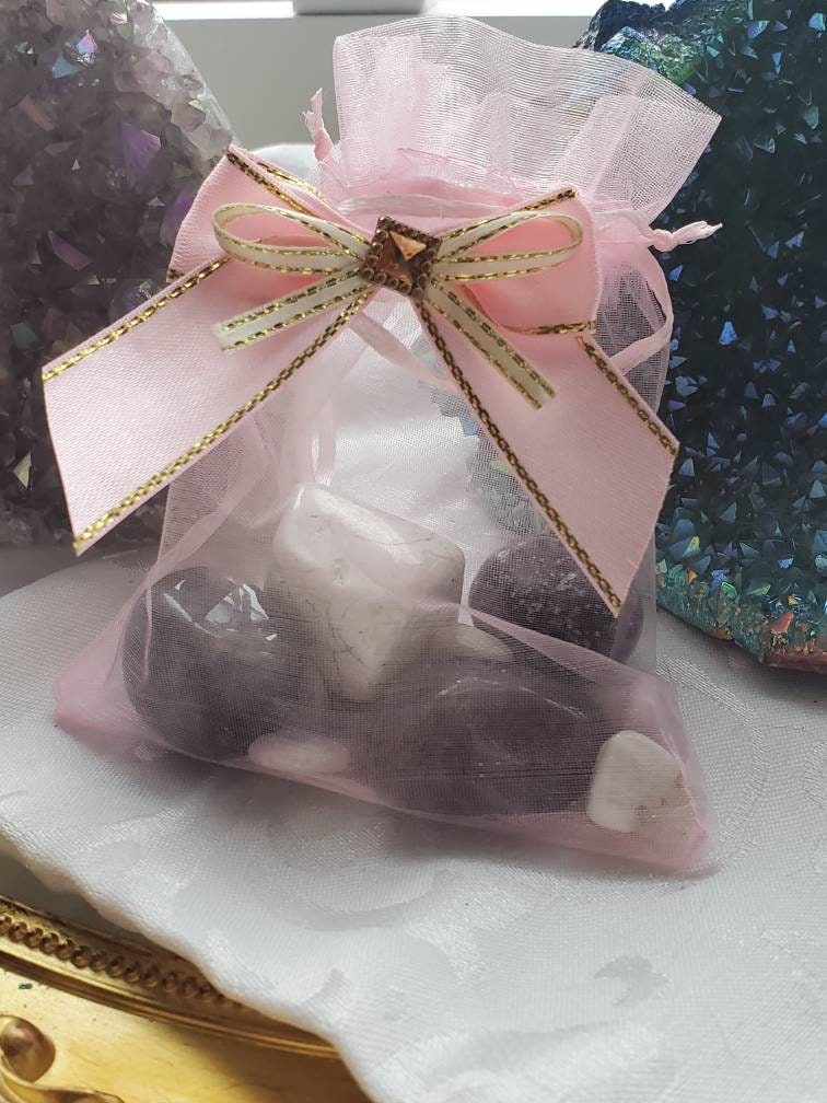 Healing Crystal Set ,Tranquility Crystal Bags, Calming Sachet, Sleep, Anti-anxiety, Love, Peace, MOJO Bags,