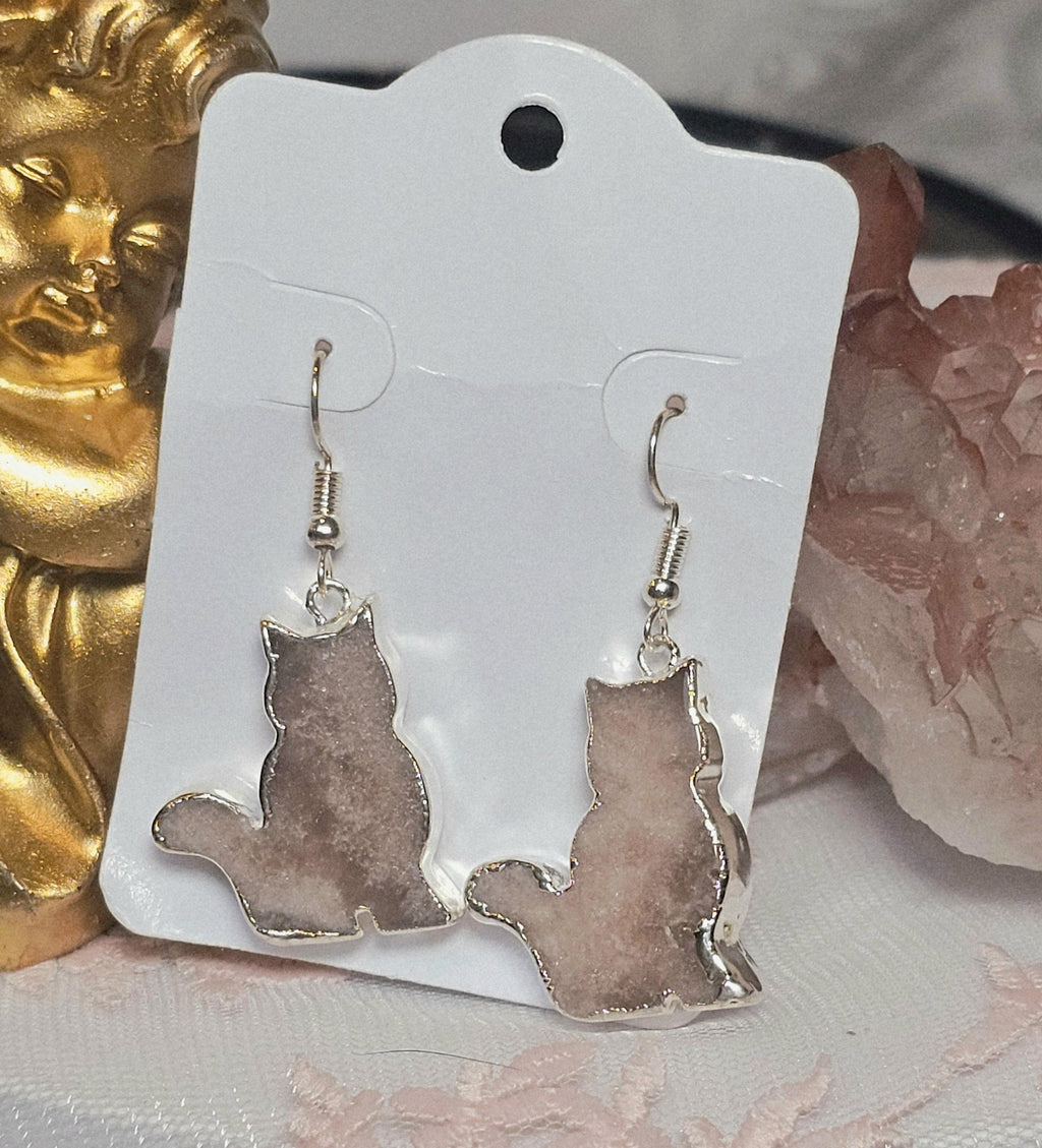 Pink Amethyst Cat Earrings, 925 Sterling Silver, Handmade Jewelry