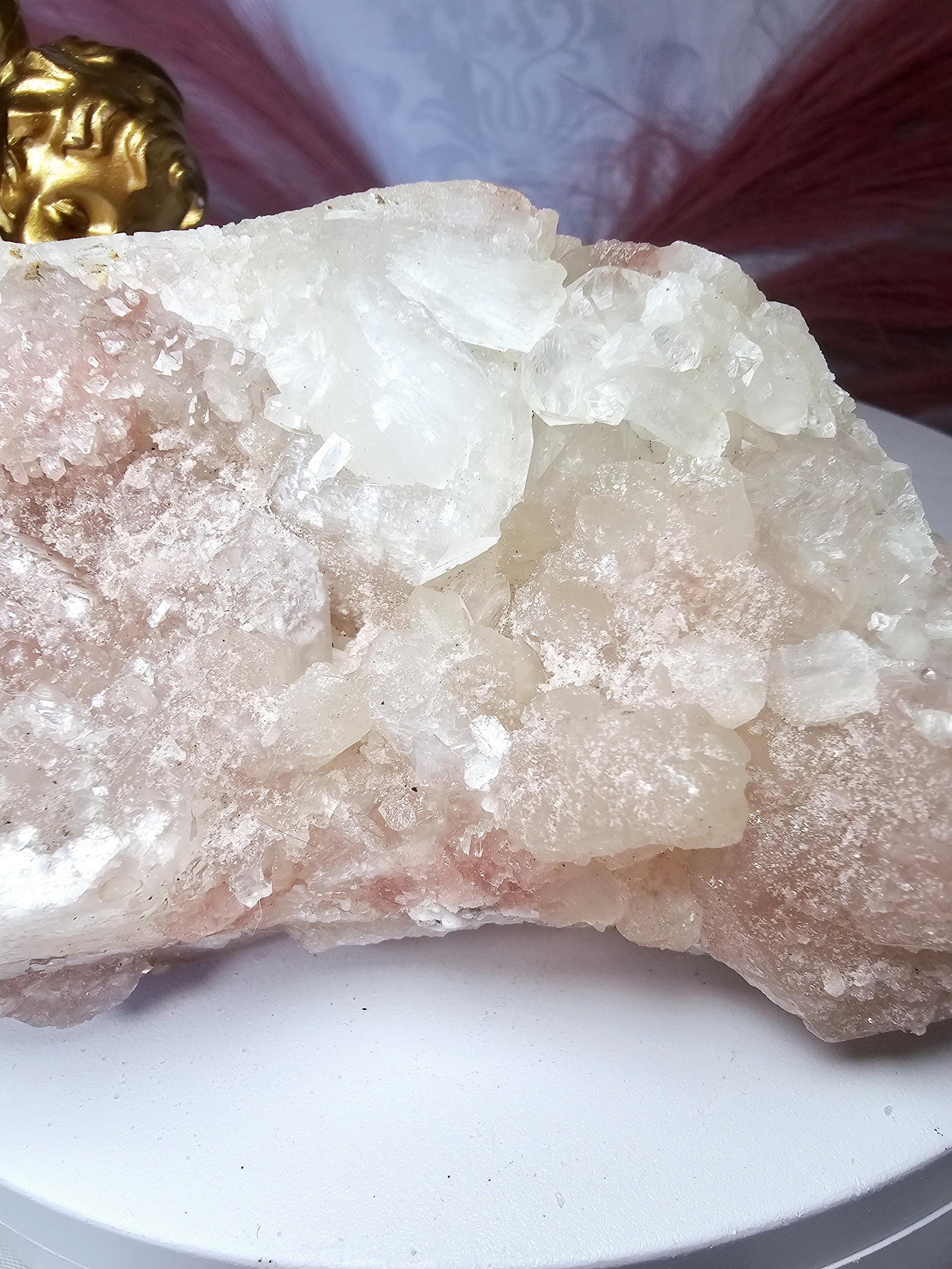 Rare Pink Cotton Candy Sugar Apophyllite Crystal Cluster, India