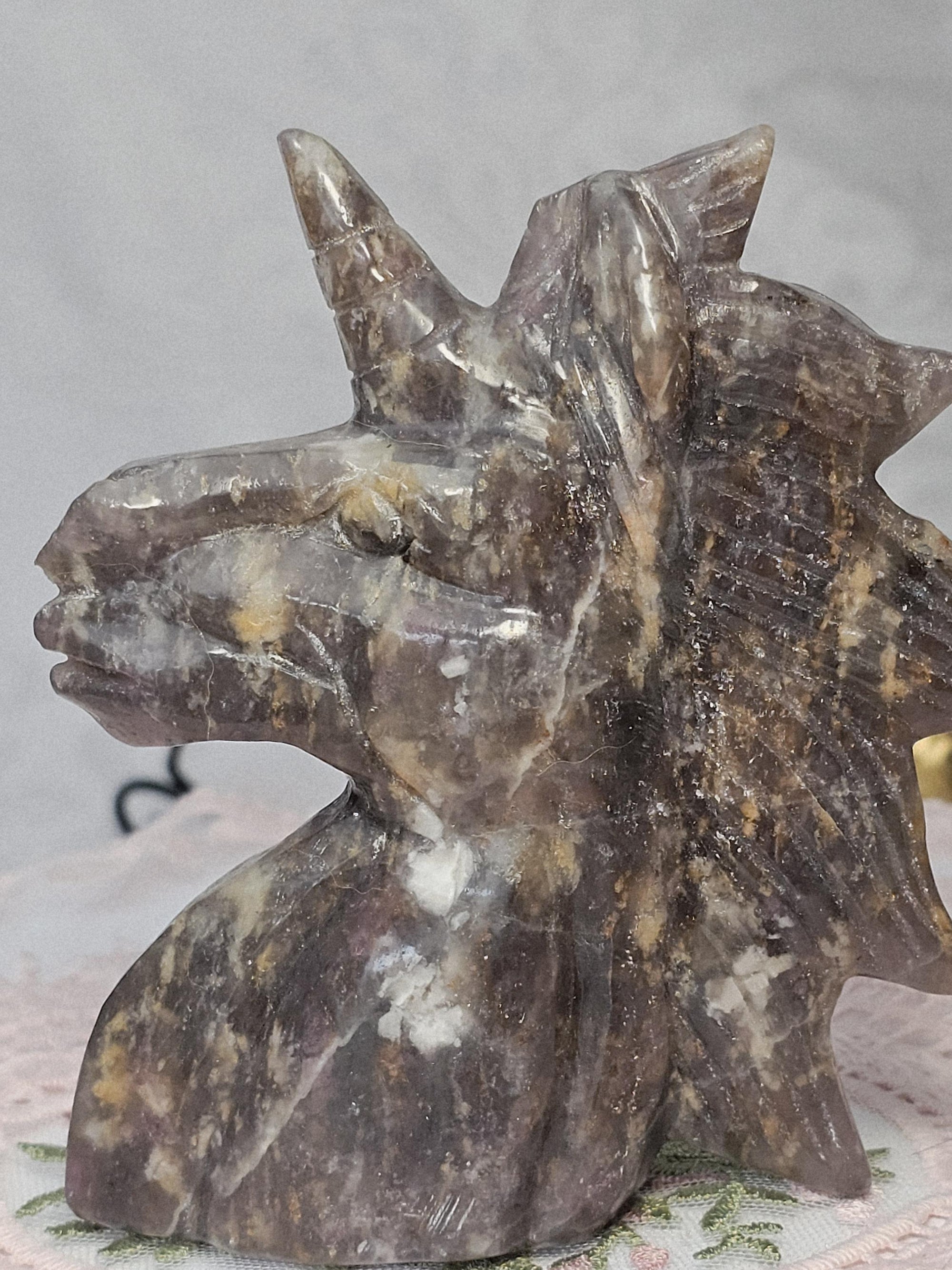 Rare Unicorn Stone Unicorn Carving, Pink Tourmaline Lepidolite Crystal