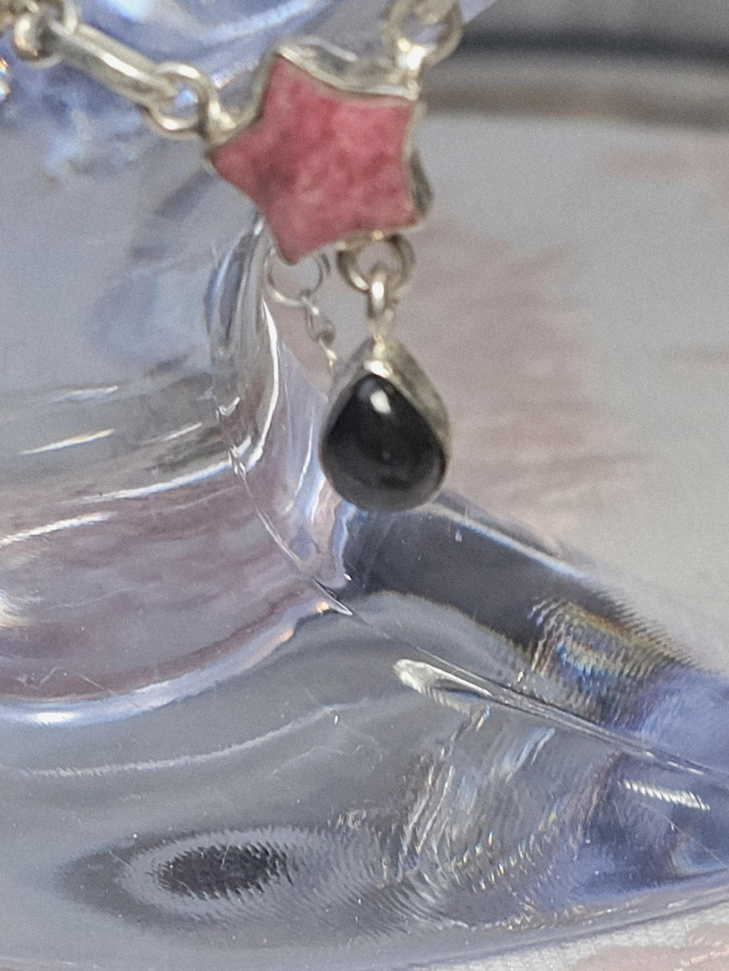 Handmade Thulite Obsidian 925 Silver Star Necklace, Rosaline Zoisite