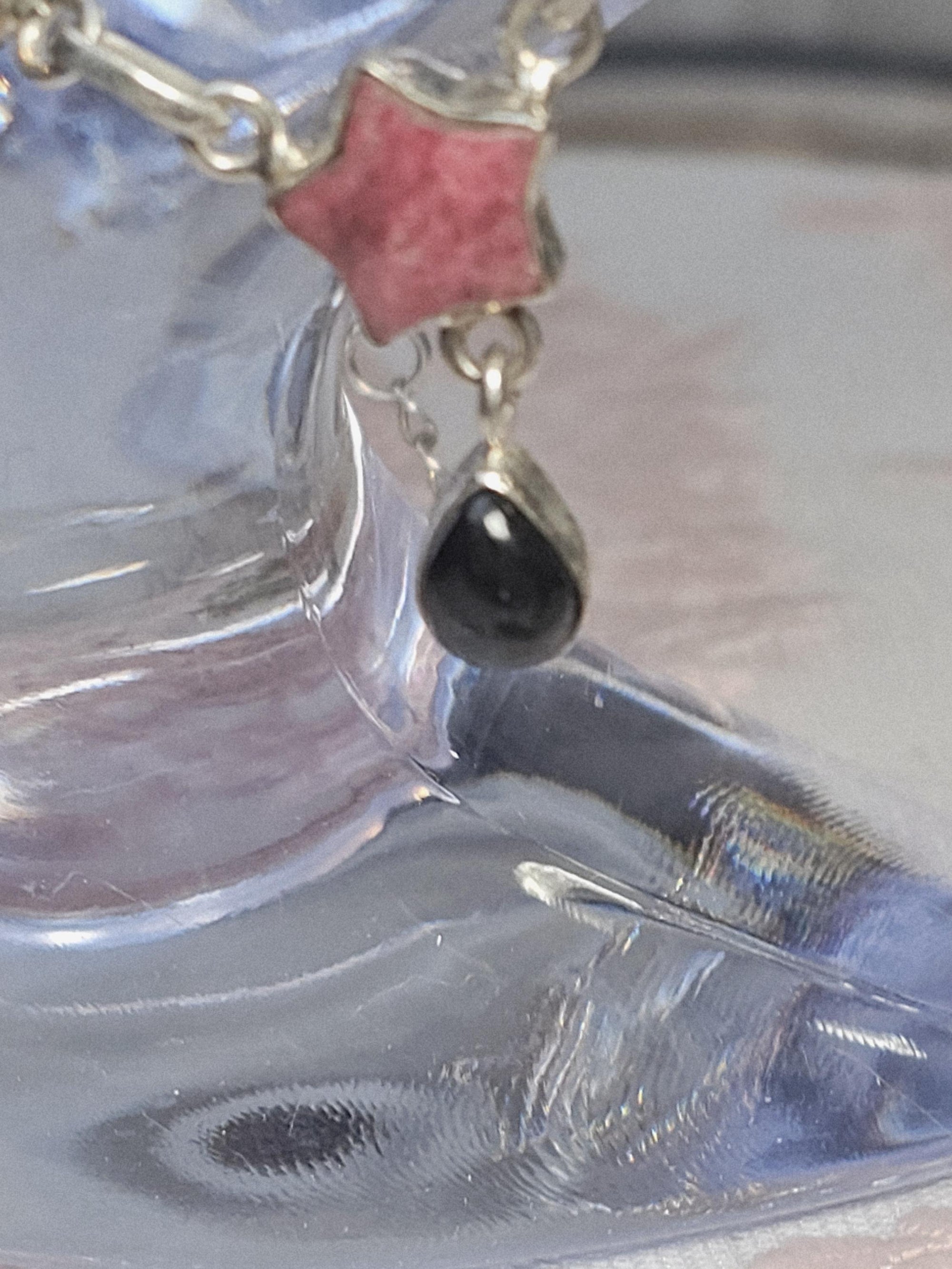 Handmade Thulite Obsidian 925 Silver Star Necklace, Rosaline Zoisite