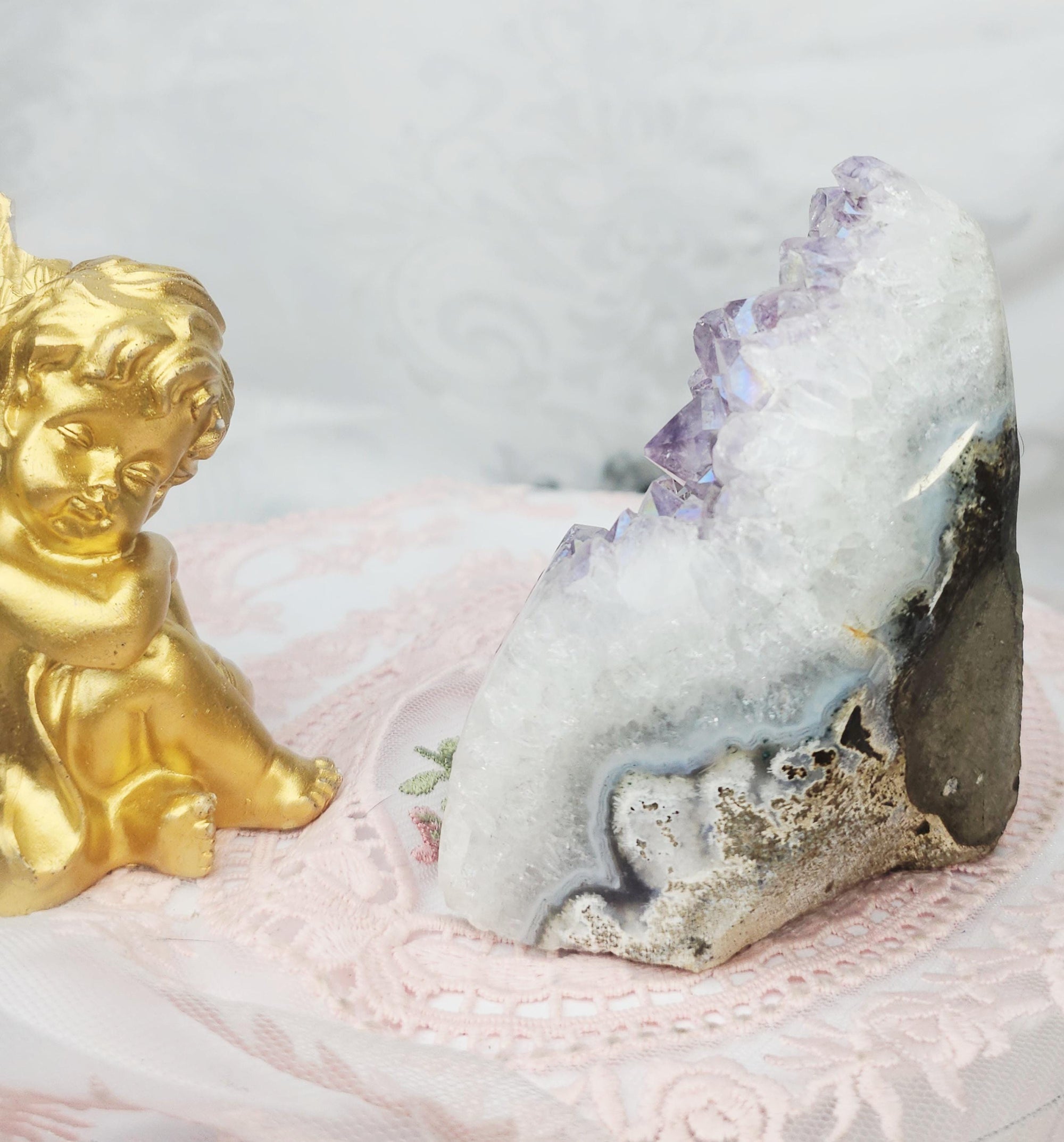 Rare Angel Aura Amethyst Cutbase, Angel Aura Amethyst, Statement Piece