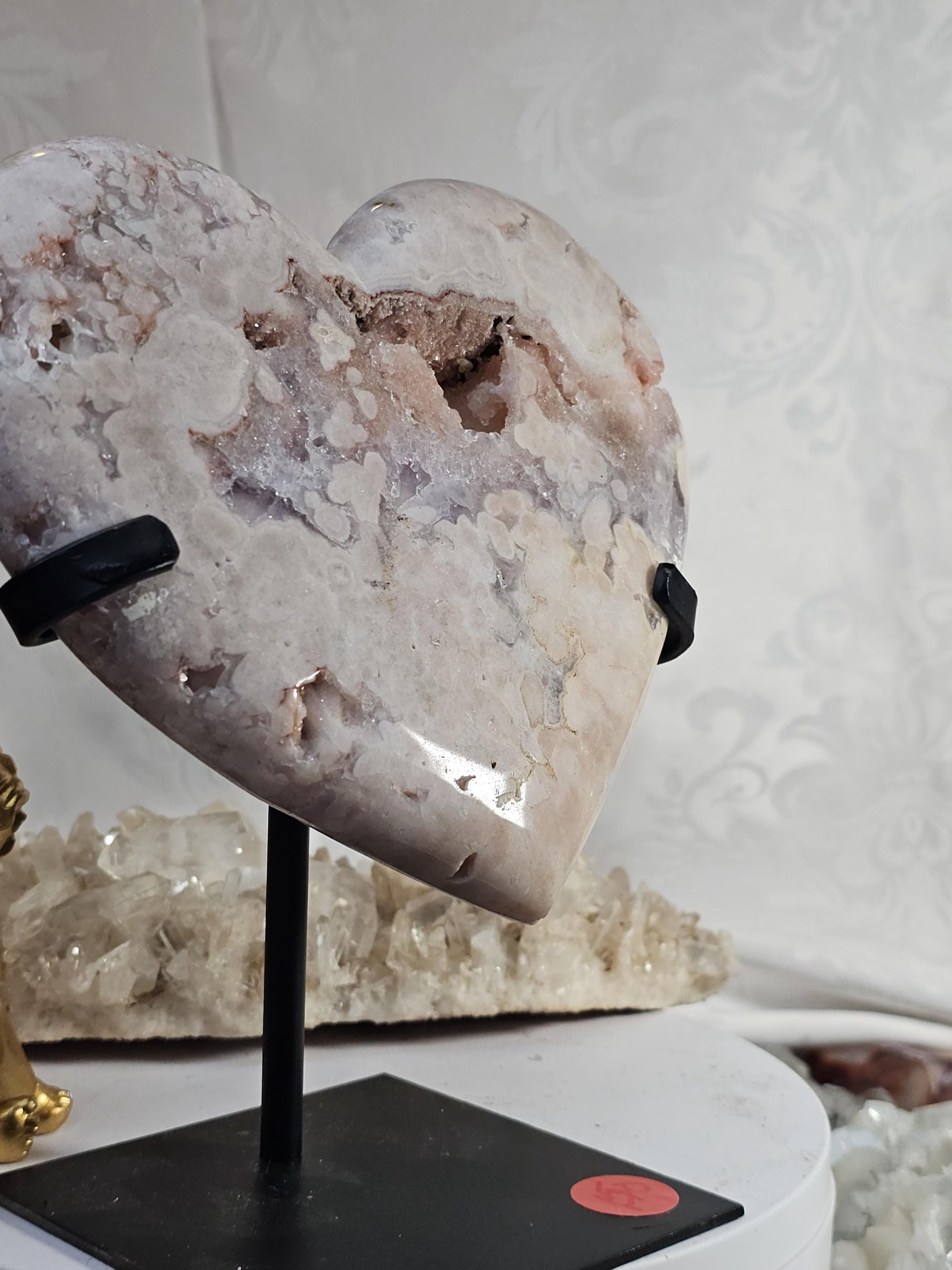 Pink Amethyst Druzy Heart, Rose Gold Stand, Brazilian Crystal Gift
