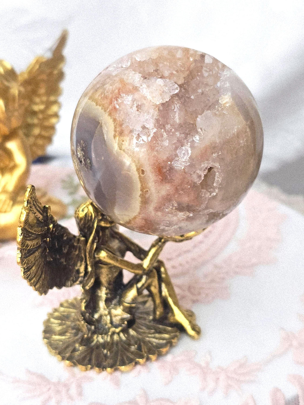 Pink Amethyst Druzy Sphere, Red Quartz Crystal Ball