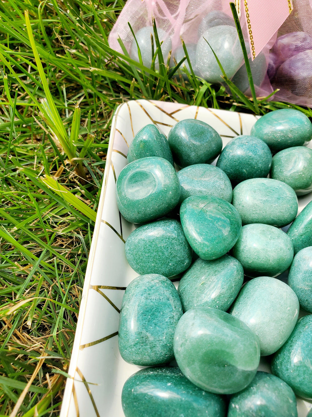 5 GREEN AVENTURINE Large Tumbled Stones Gift Bag,Heart Chakra, Good luck crystal,Positivity crystal, Abundance