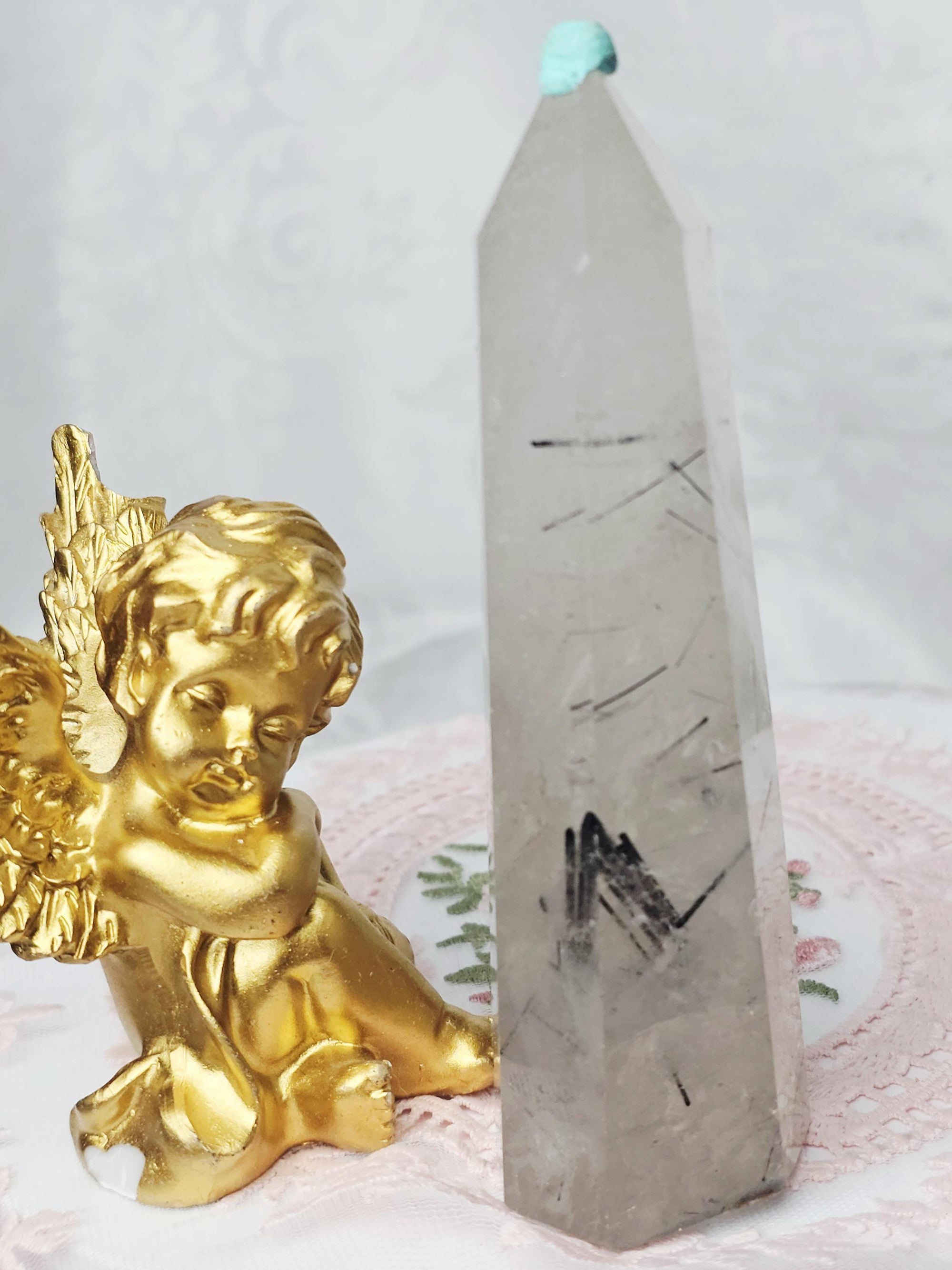 Rutilated Quartz Tower , Black Tourmaline Tower, Crystal