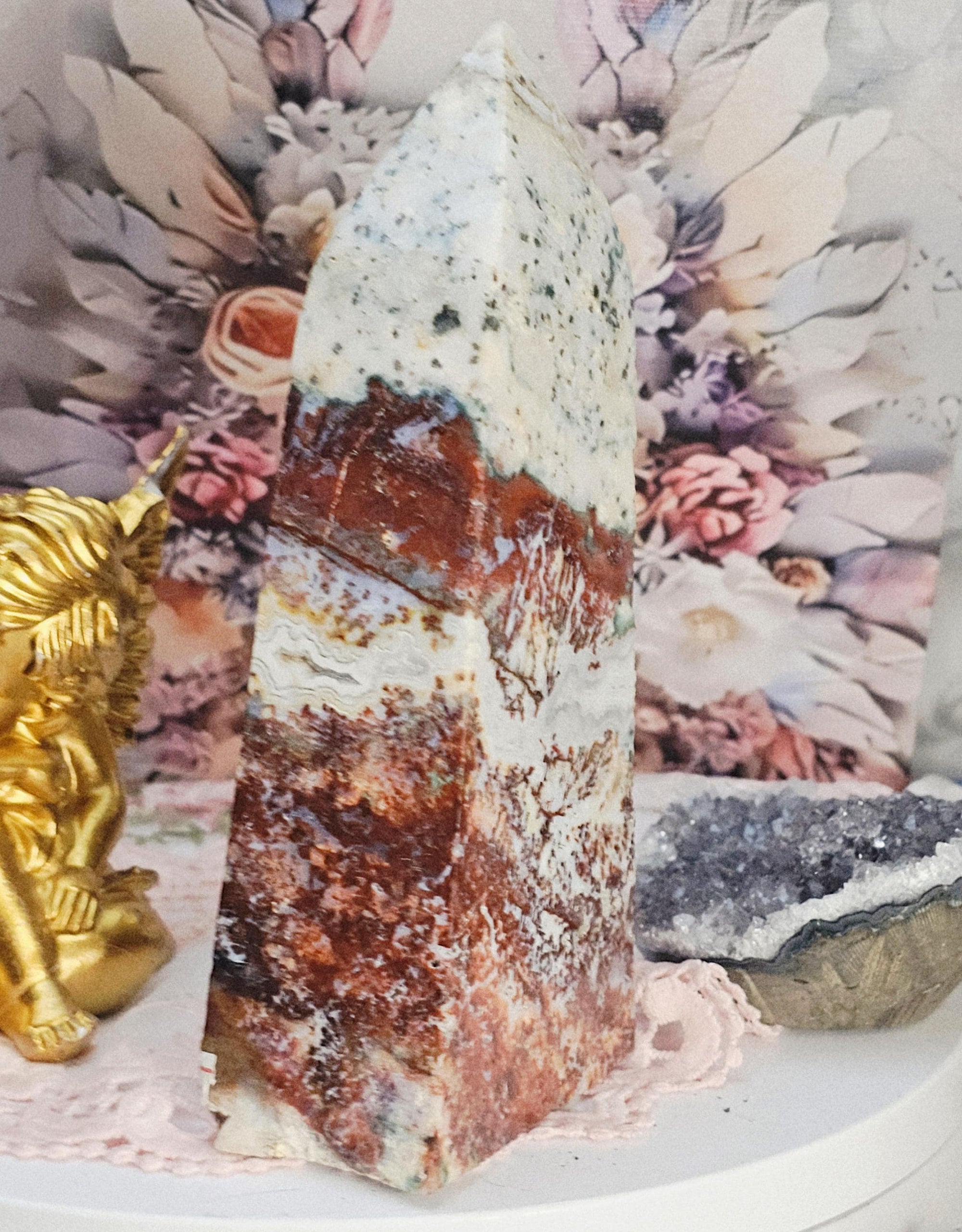 Rare Pink Amethyst Moss Agate Tower, Crystal Point, Crystals, Healing crystals, Calming