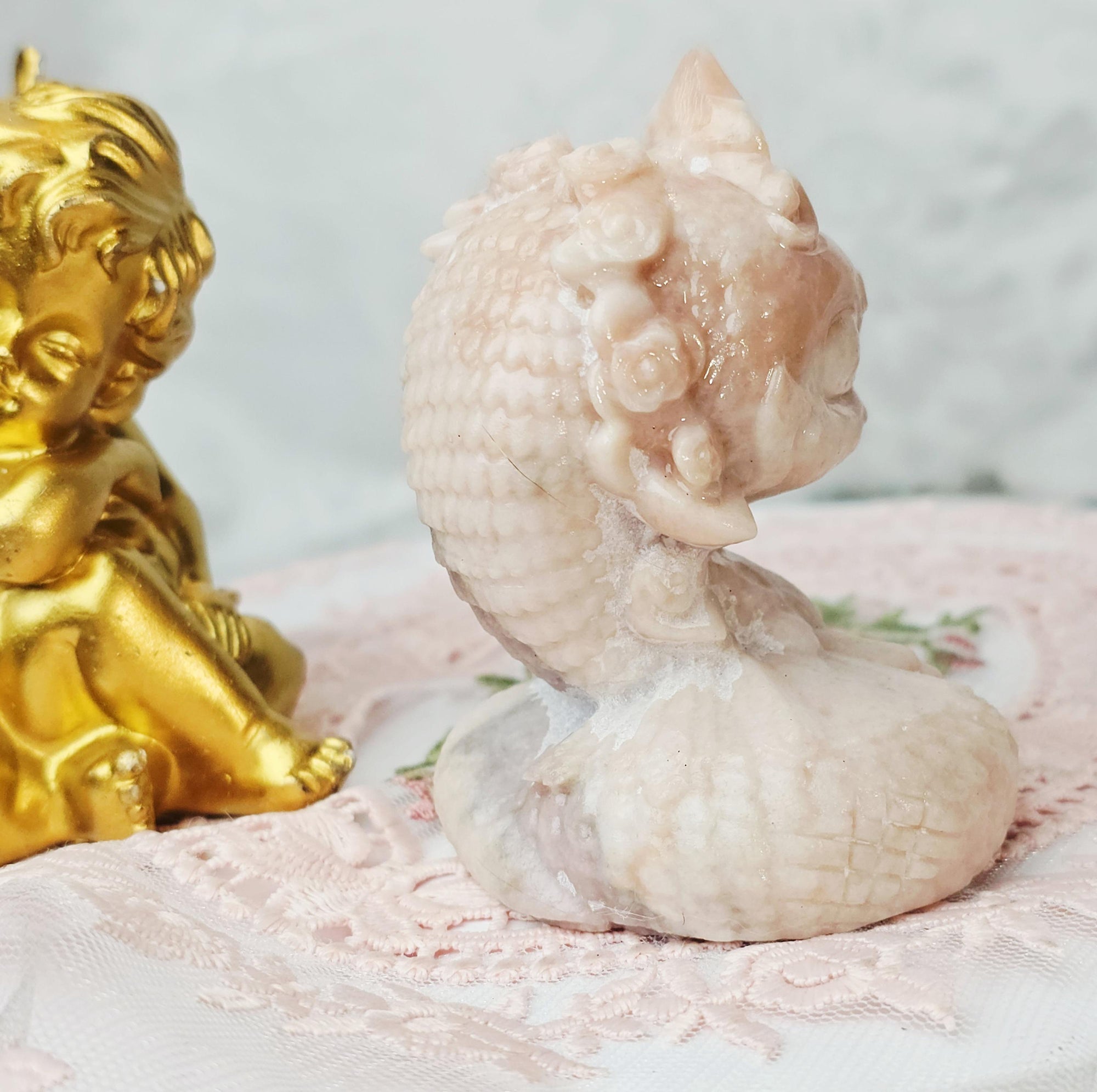 Pink Opal Dragon Snake Crystal Sculpture, Lucky Stone