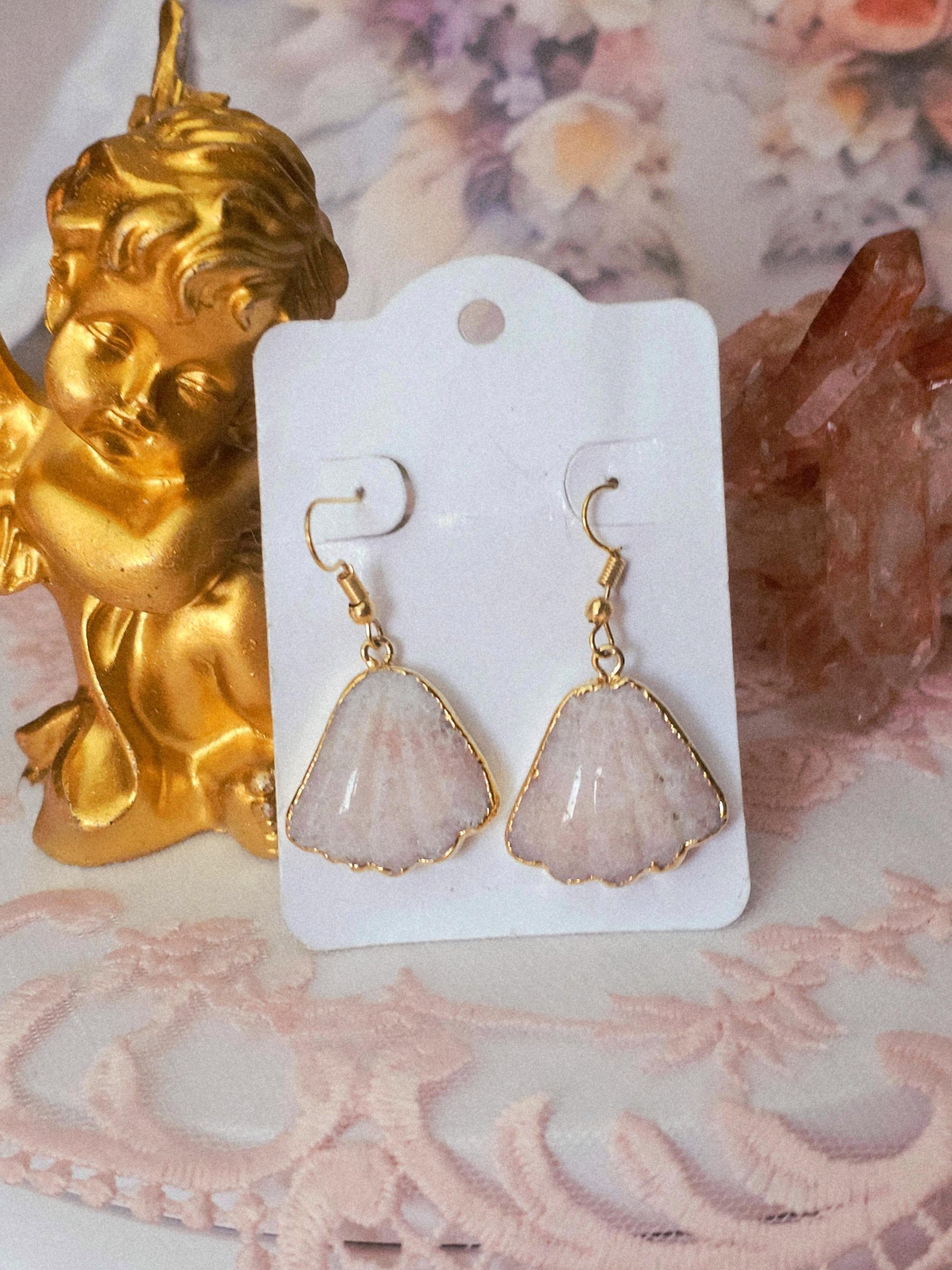 Pink Amethyst Jewelry, Vintage Design Earrings, Gold Earrings