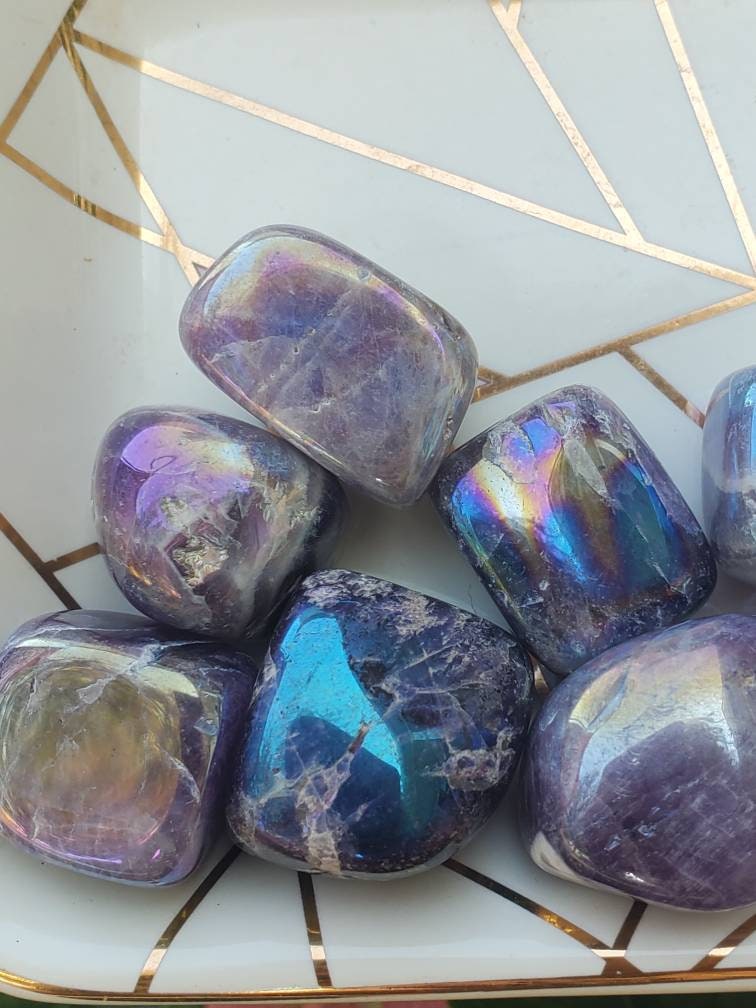 Angel Aura Amethyst Tumbled Stone – Reiki Infused Healing Crystal