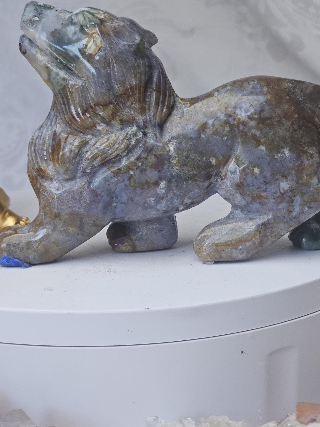 Colorful Druzy Ocean Jasper Wolf, Statement Piece, Wolf