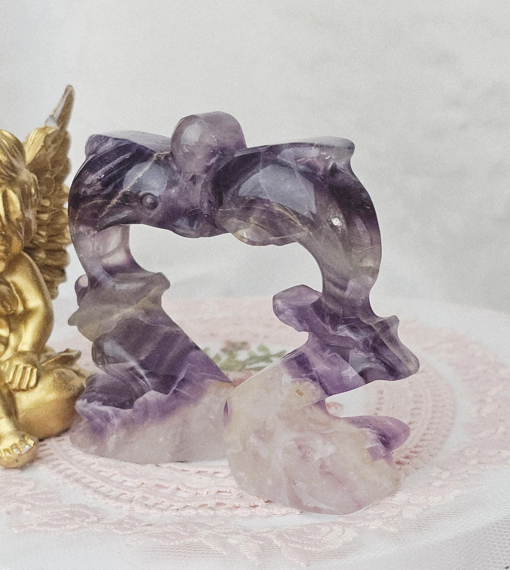 Fluorite Dolphins ,  Crystal Dolphins Handmade, Crystal, Dolphin Sculpture