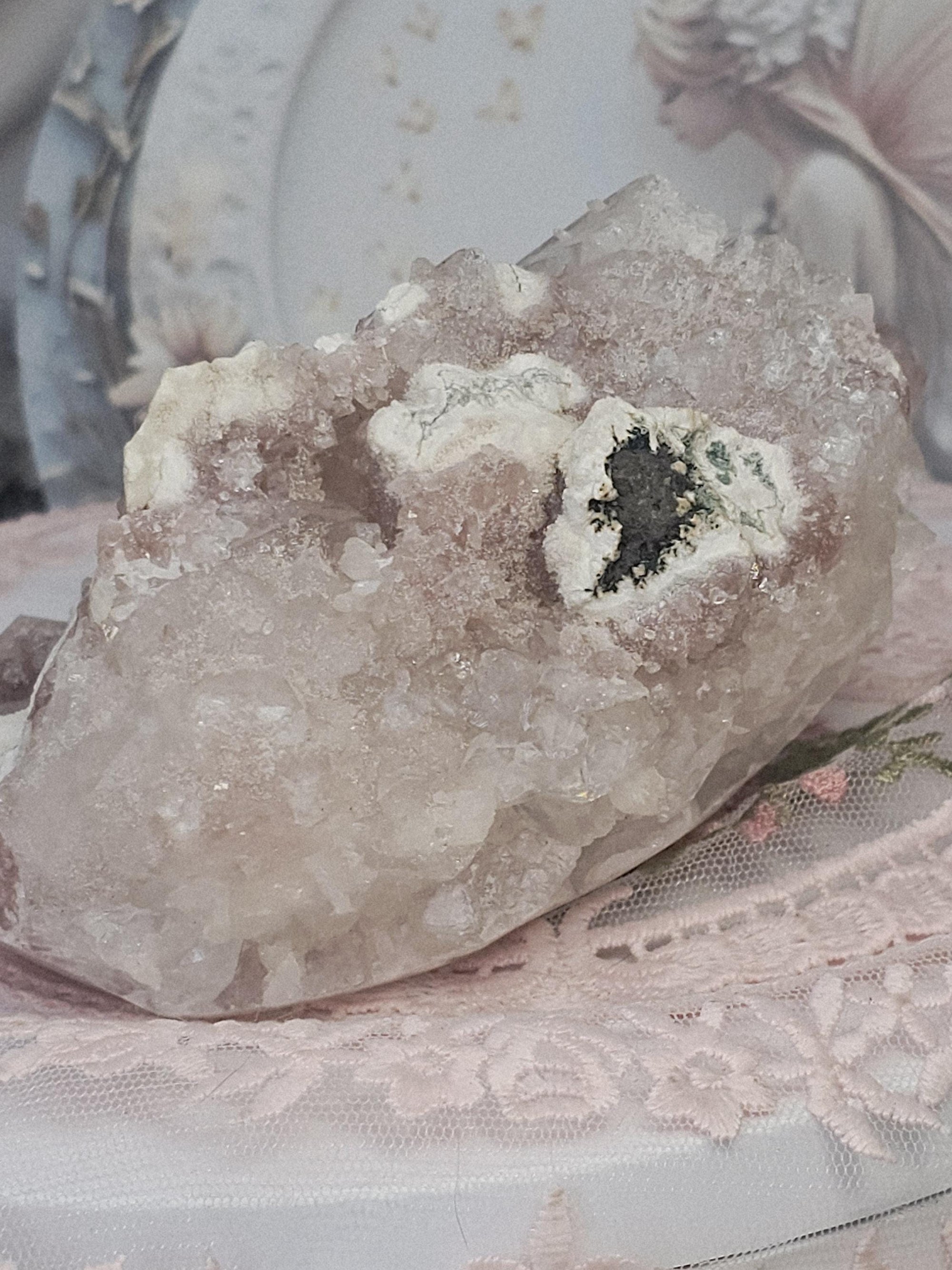 RARE Pink Sugar Apophyllite with Stillbite from India , Apophyllite, Crystal, Crystal
