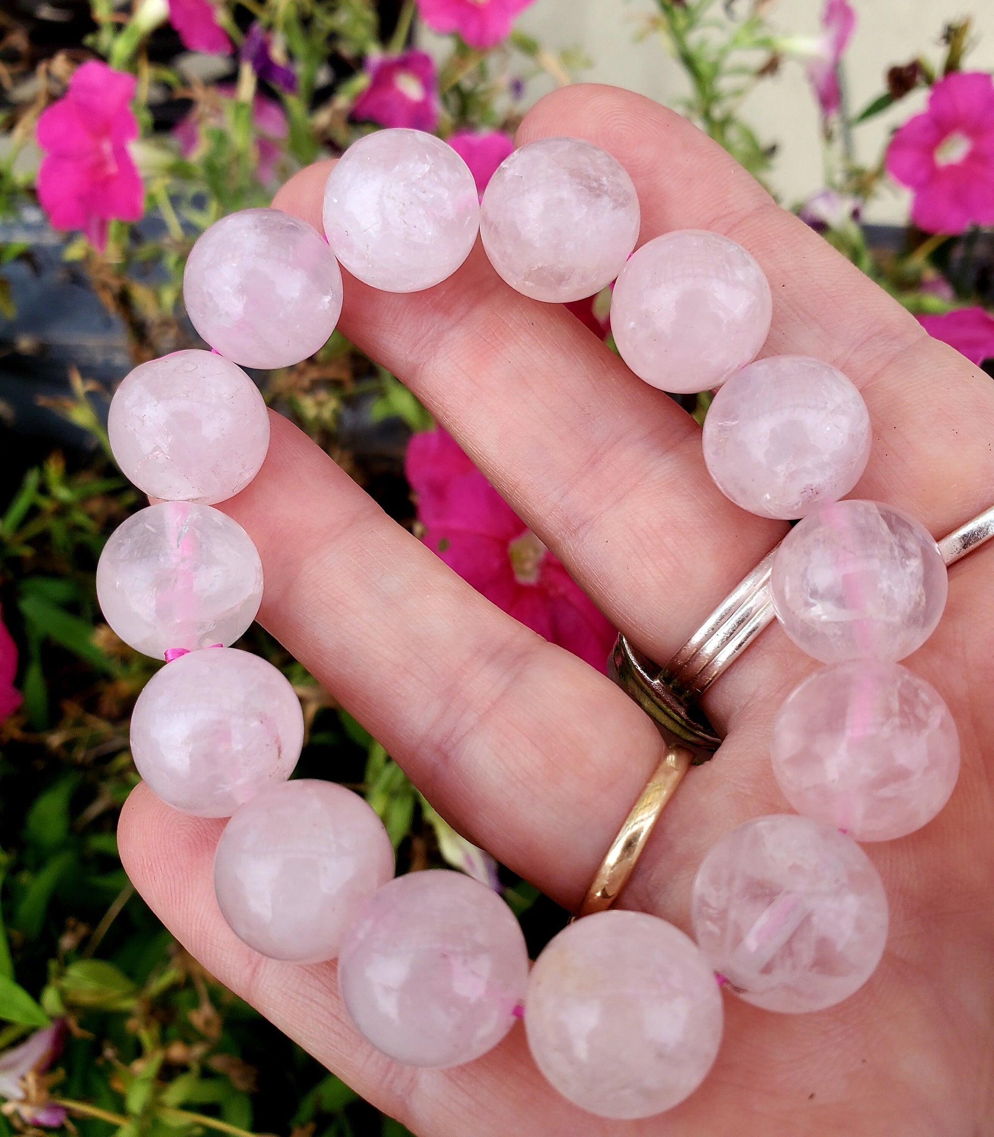 Large Bead Rose Quartz Bracelet, Valentine's Day Gift,Love Bracelet, Girlfriend Gift
