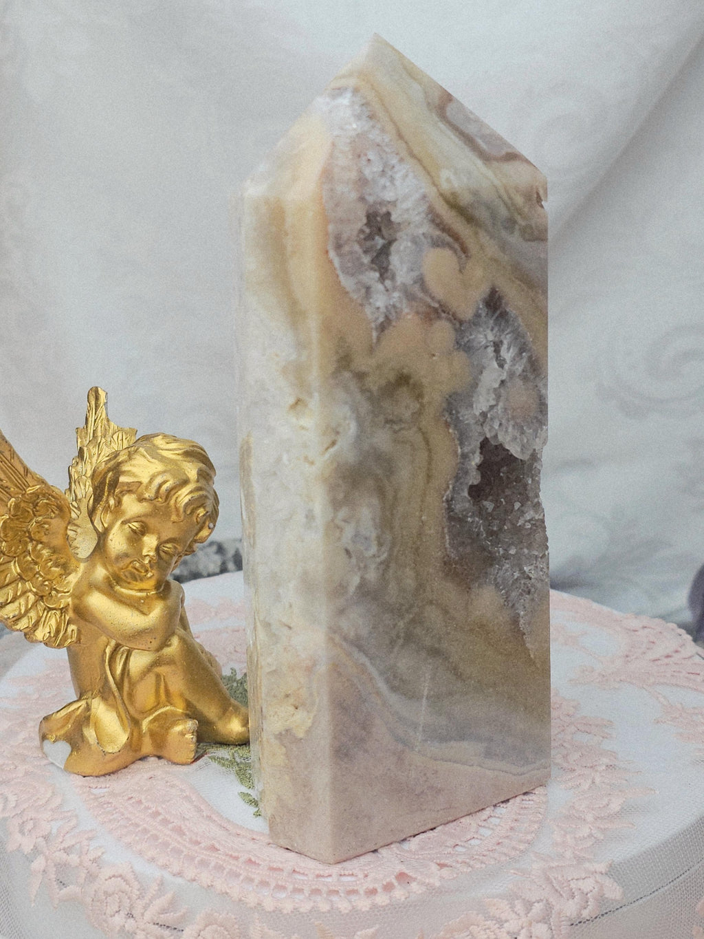 Ex LG Pink Amethyst Tower, Druzy Tower, Crystal Tower ,Gift