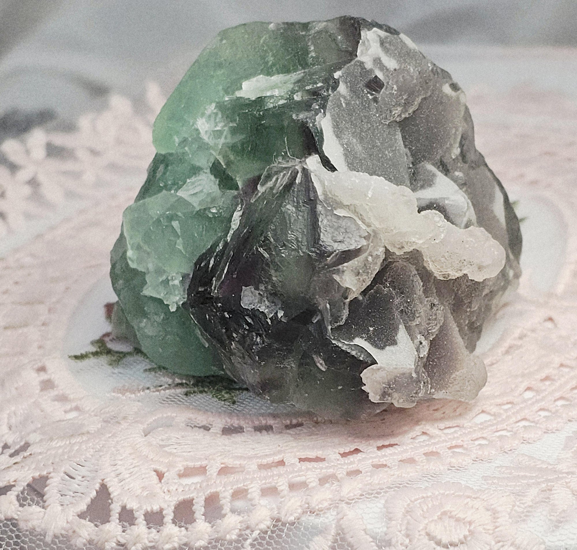 Fujian Fluorite Specimen, Green and Purple Crystal with Calcite
