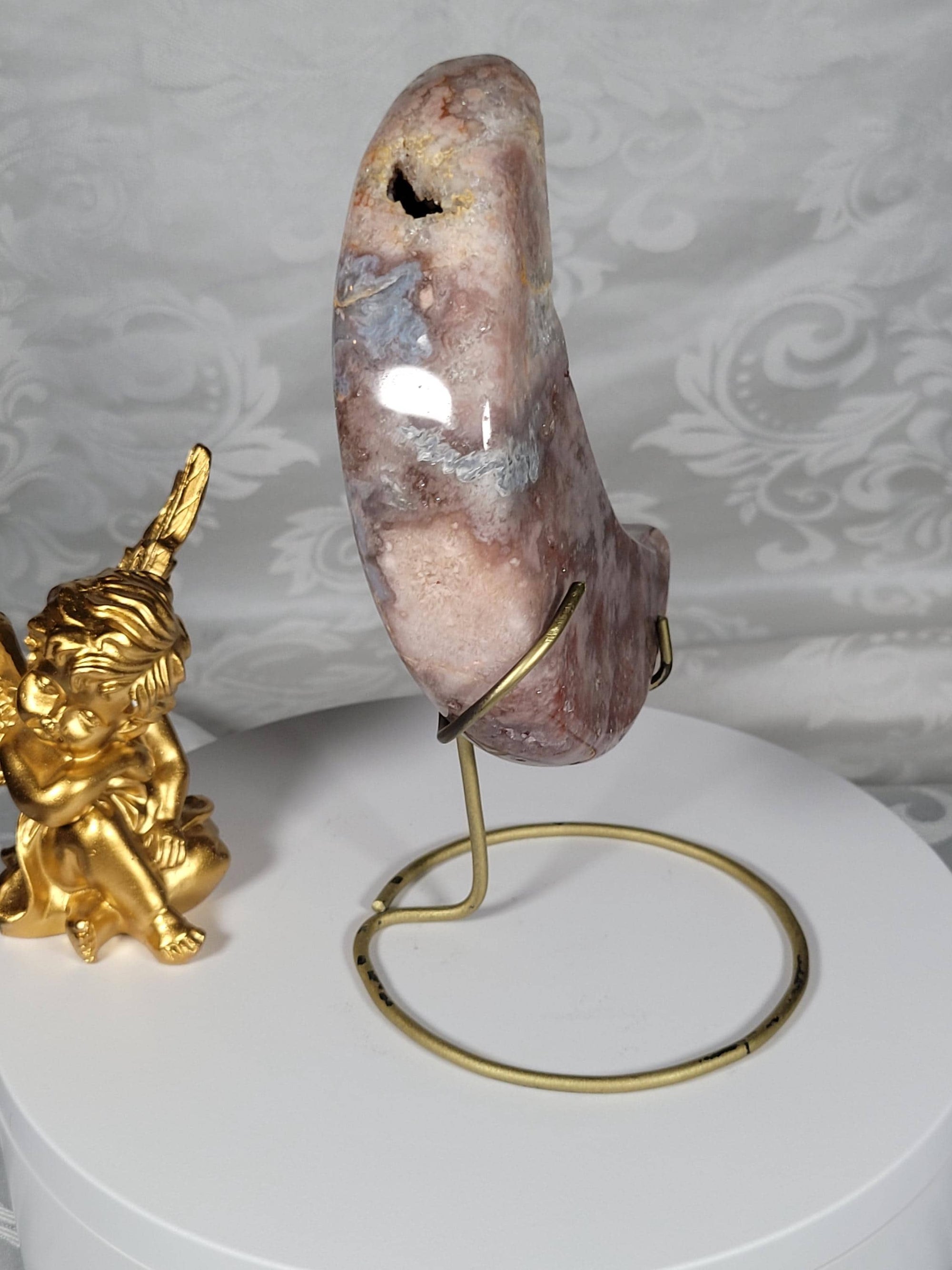 Pink Amethyst Druzy Moon Crystal, Display Stand