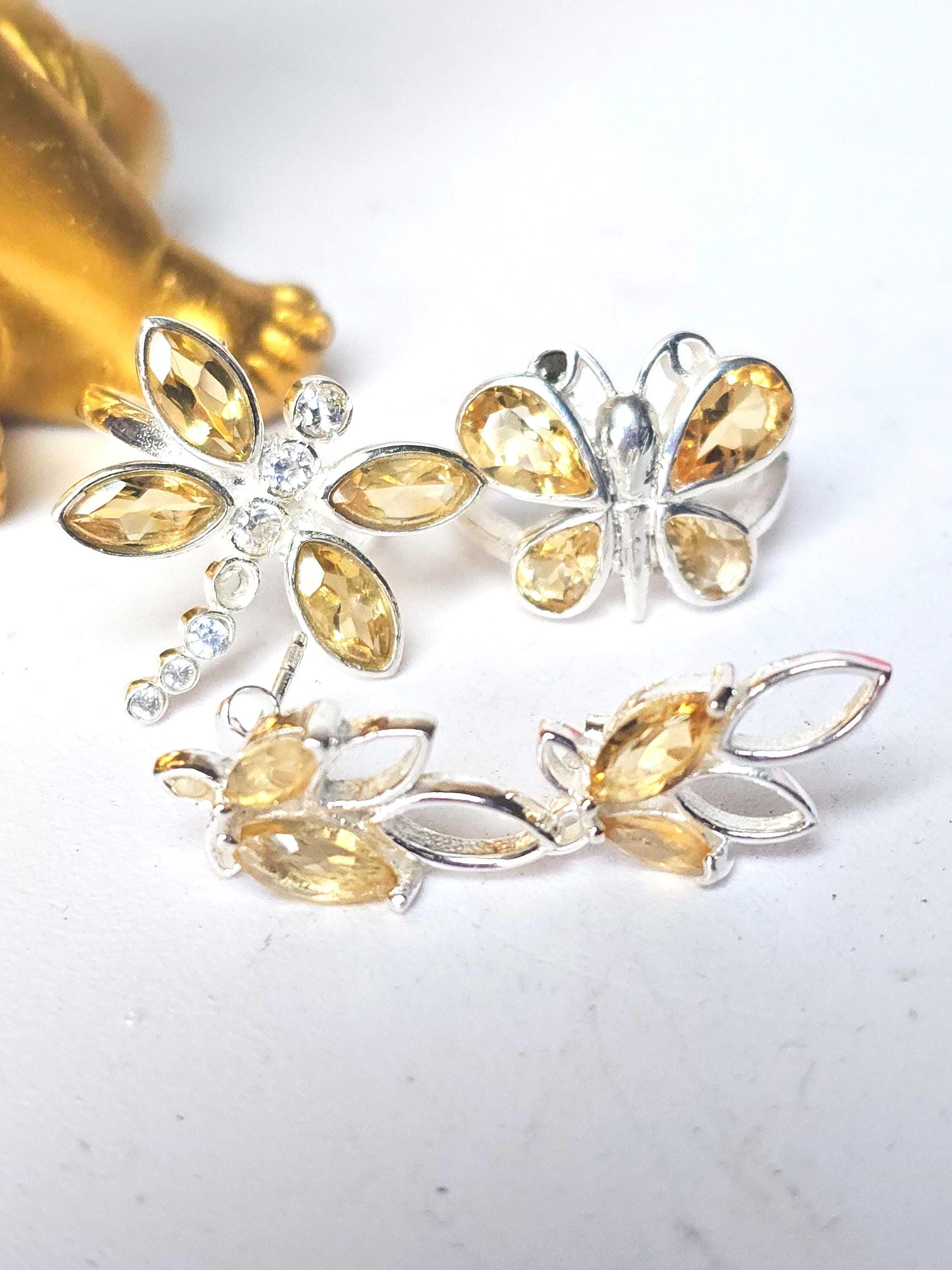 Citrine Ring Set, Butterfly Ring, Earrings, Jewelry Set