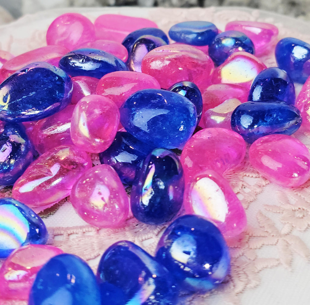 5 Large Angel Aura Tumble Stones Clear  Quartz (~1.0") Gift Bags-Angel Aura Clear Quartz, Healing Crystals and Stones-Heart Chakra, Crystal