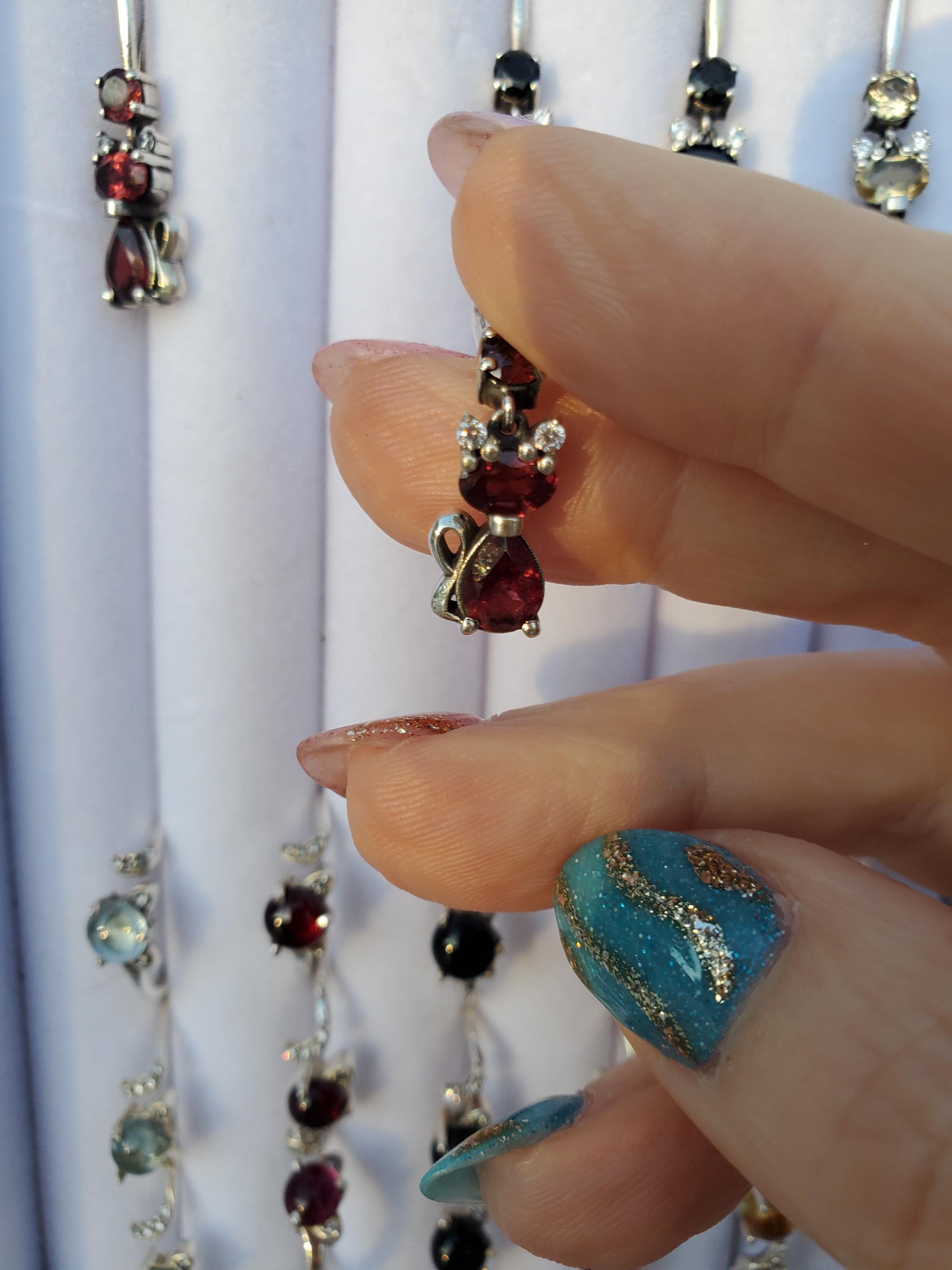 Crystal Cat Earrings, 925 Silver, Handmade