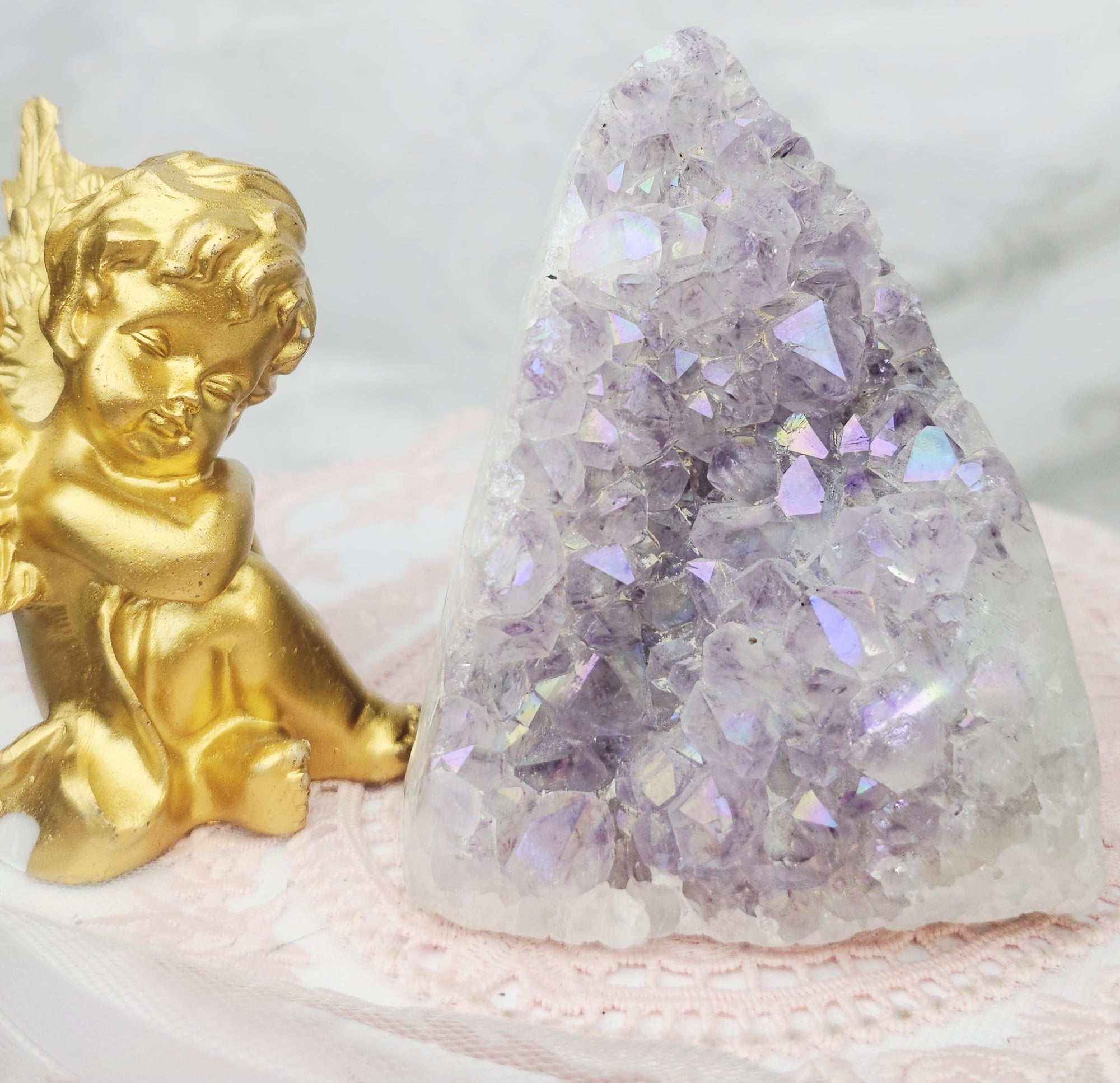 Rare Angel Aura Amethyst Cutbase, Angel Aura Amethyst, Statement Piece