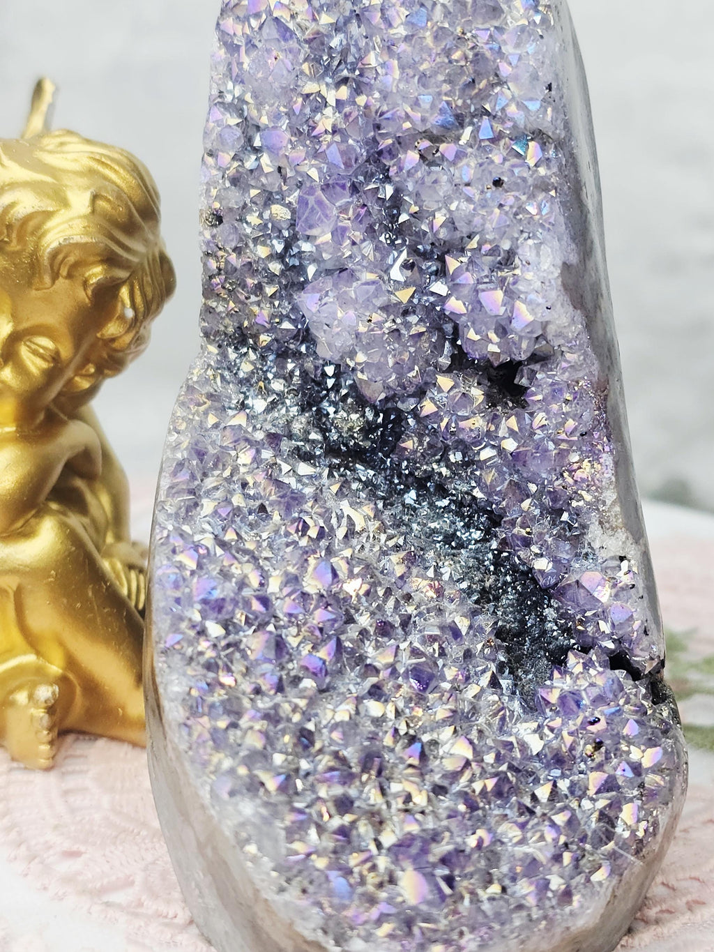 Rare Angel Aura Amethyst Crystal Cluster, Statement Piece