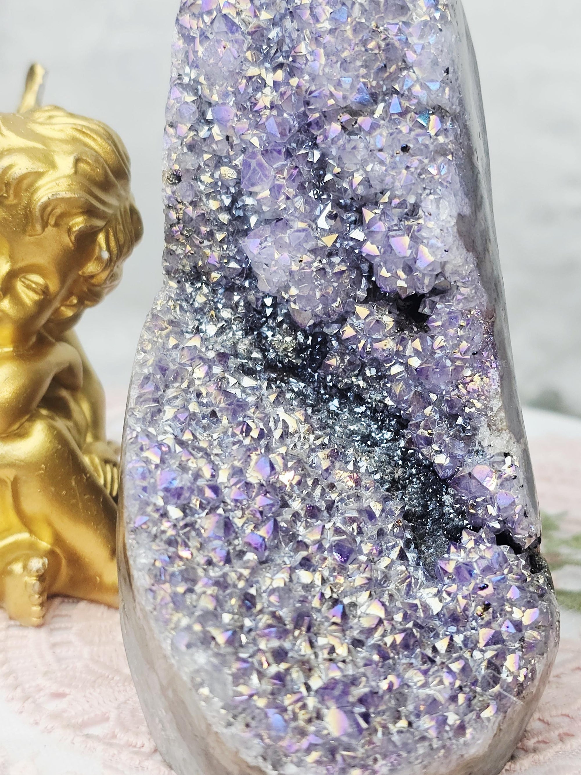 Rare Angel Aura Amethyst Crystal Cluster, Statement Piece